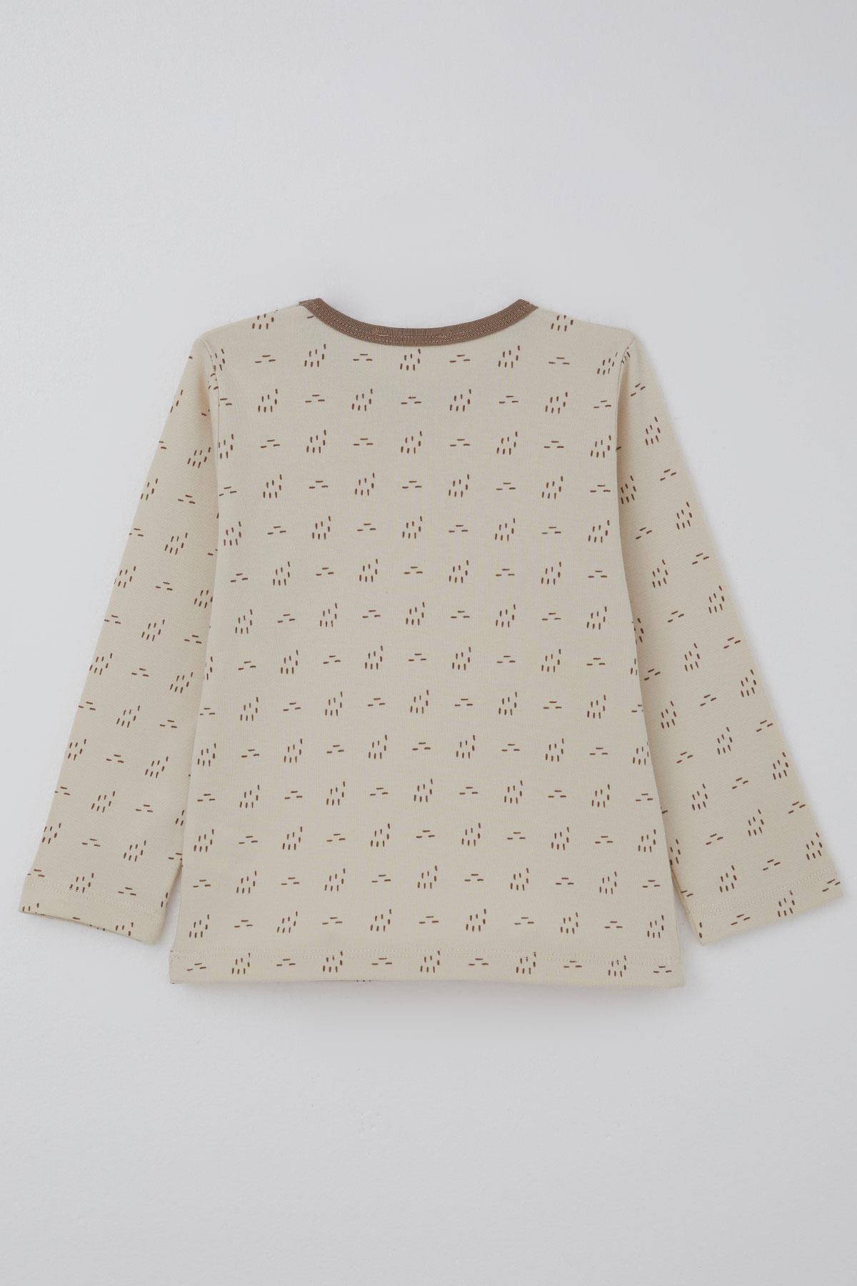 Breeze Erkek Bebek Pijama Takımı Desenli Beli Lastikli Bej (9 Ay-3 Yaş)