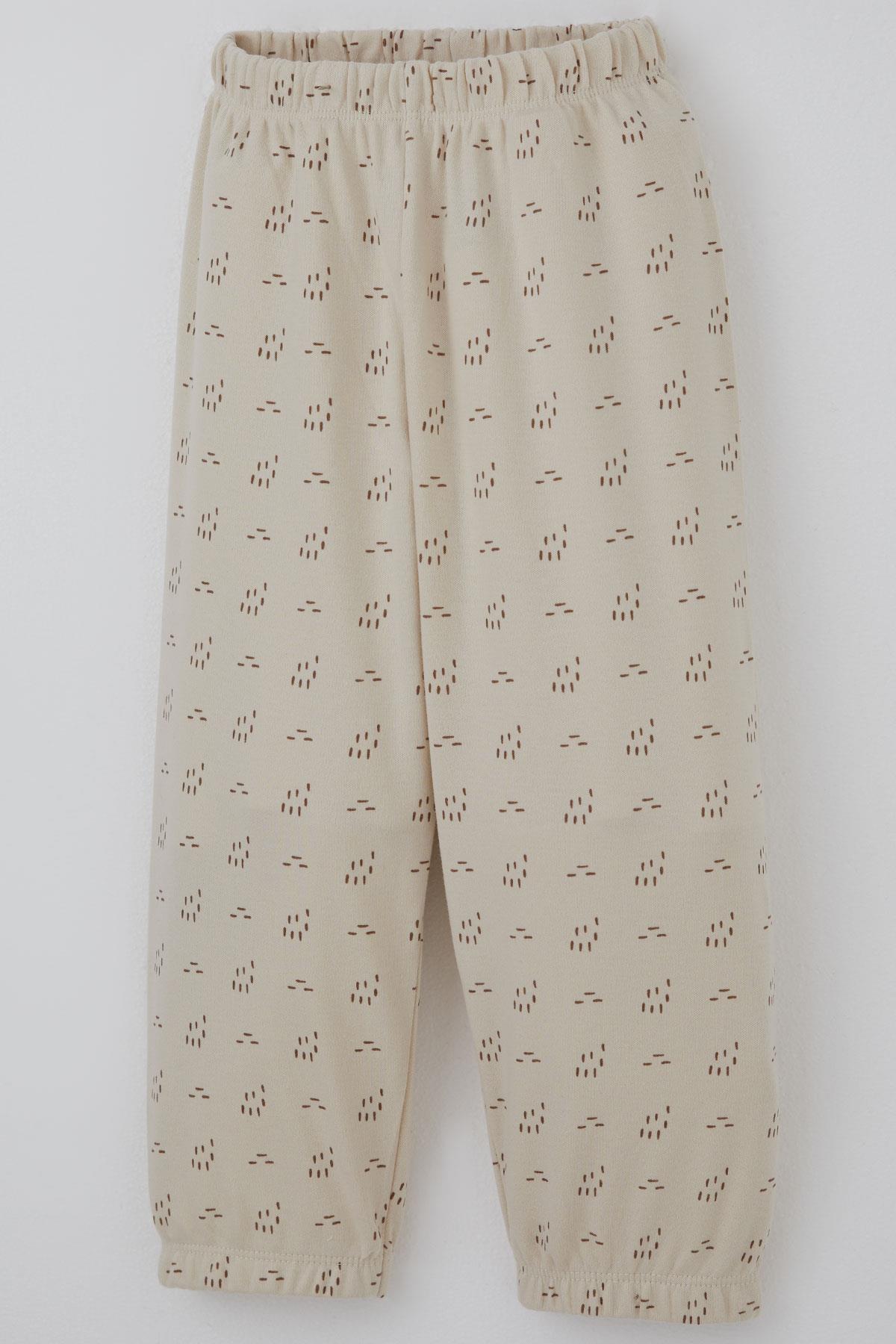 Breeze Erkek Bebek Pijama Takımı Desenli Beli Lastikli Bej (9 Ay-3 Yaş)