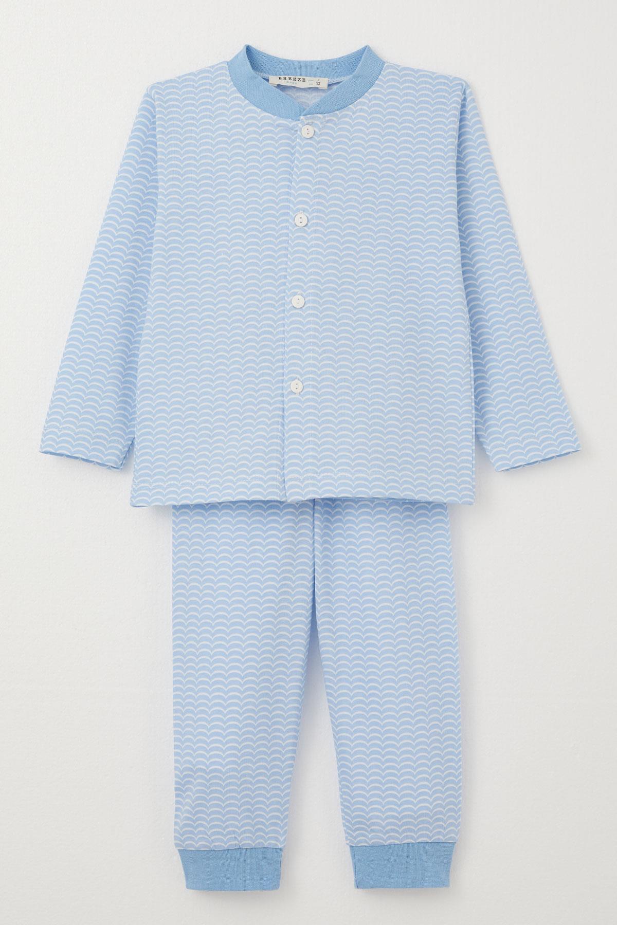 Breeze Erkek Bebek Pijama Takımı Desenli Düğmeli Açık Mavi (4 Ay-1 Yaş)