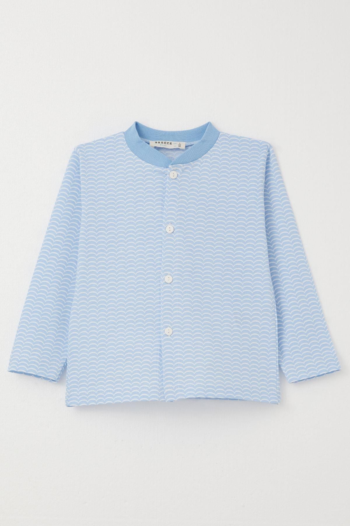 Breeze Erkek Bebek Pijama Takımı Desenli Düğmeli Açık Mavi (4 Ay-1 Yaş)
