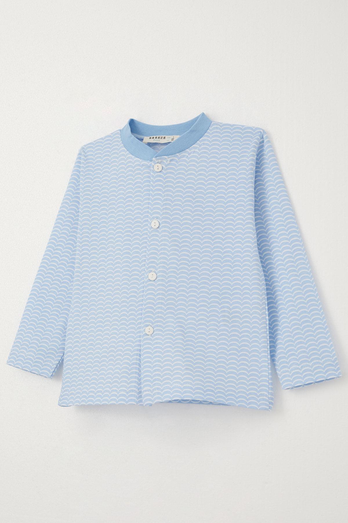 Breeze Erkek Bebek Pijama Takımı Desenli Düğmeli Açık Mavi (4 Ay-1 Yaş)