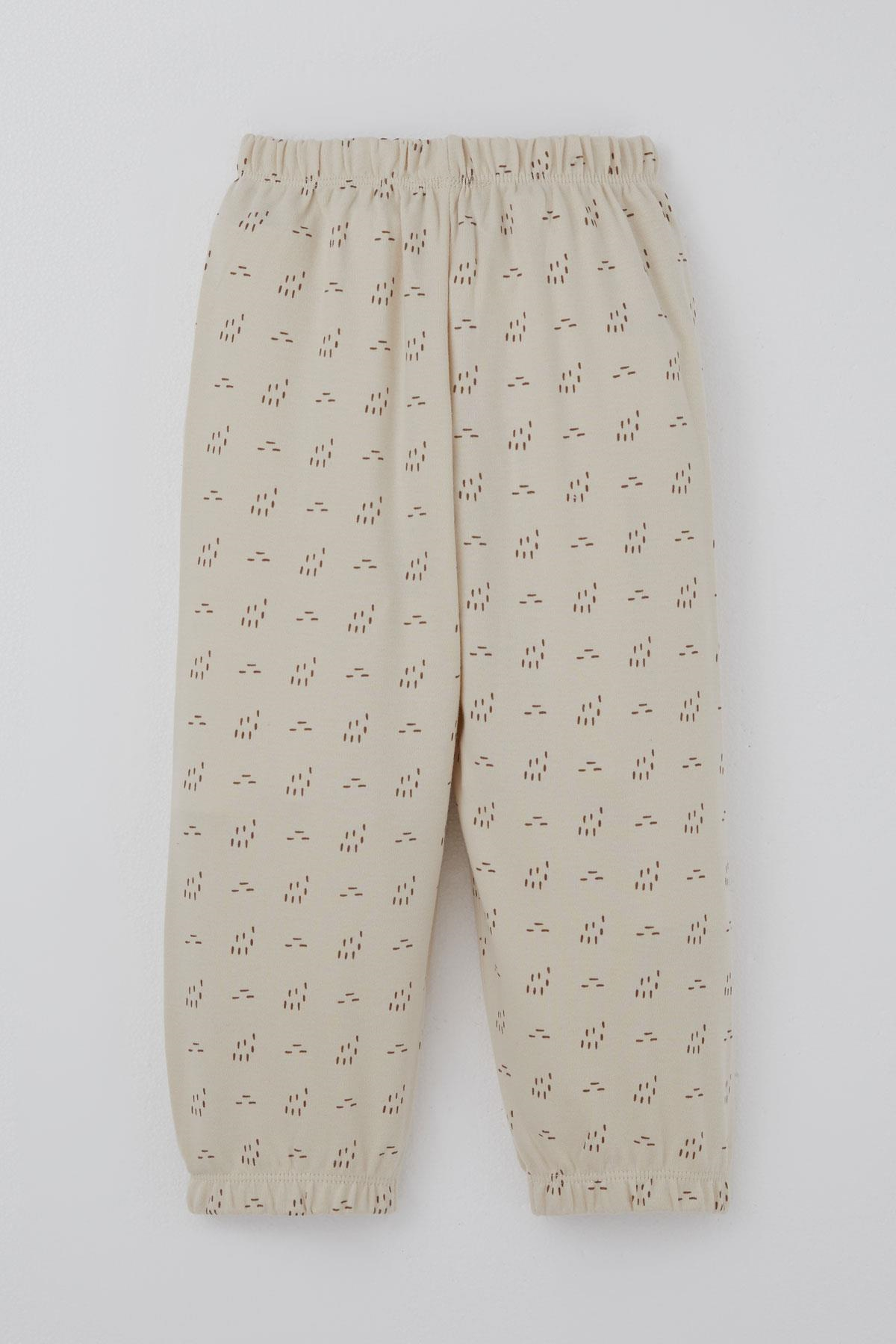Breeze Erkek Bebek Pijama Takımı Desenli Beli Lastikli Bej (1 Yaş)