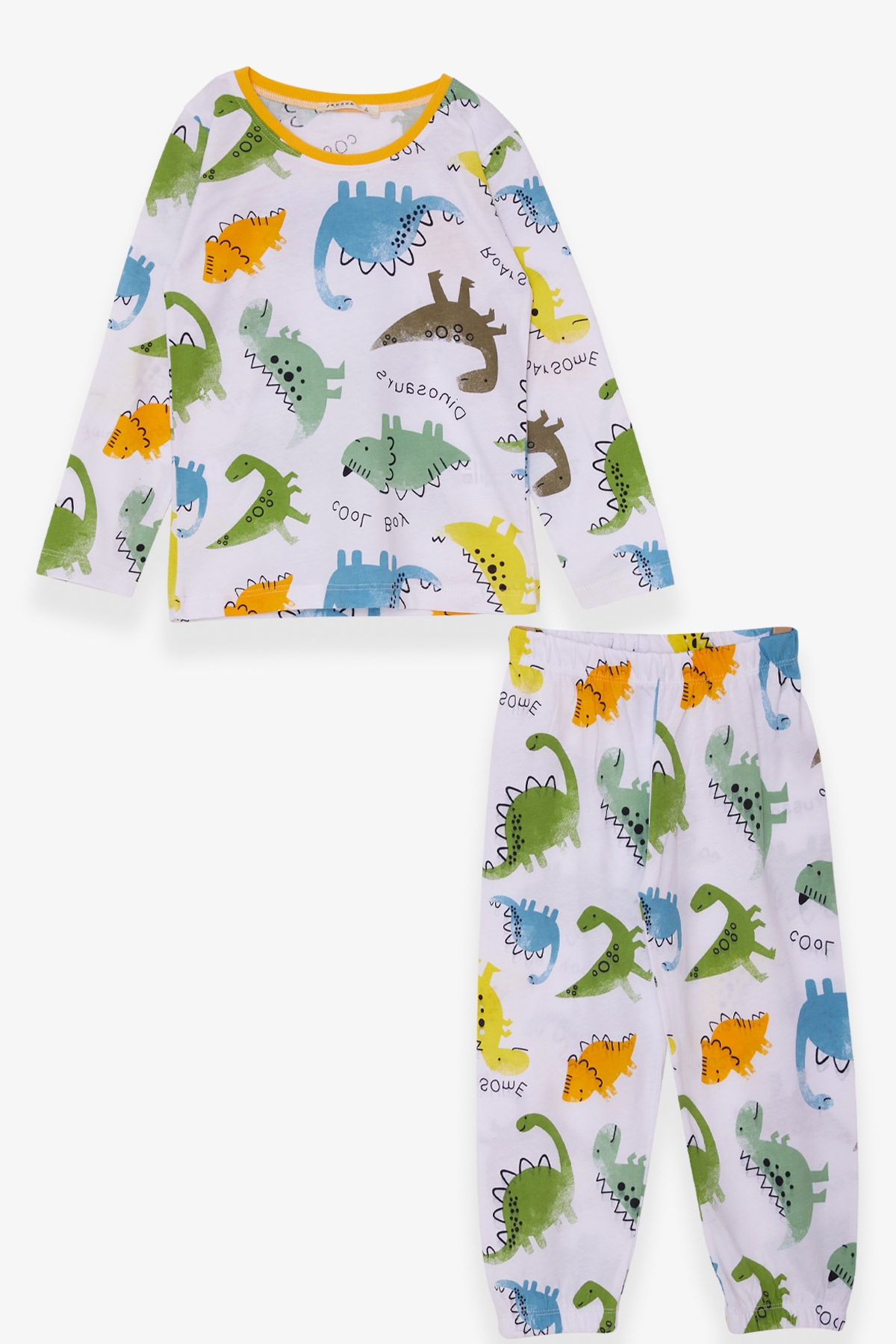 Breeze Erkek Bebek Pijama Takımı Dinozor Desenli Beyaz (9 Ay-3 Yaş)