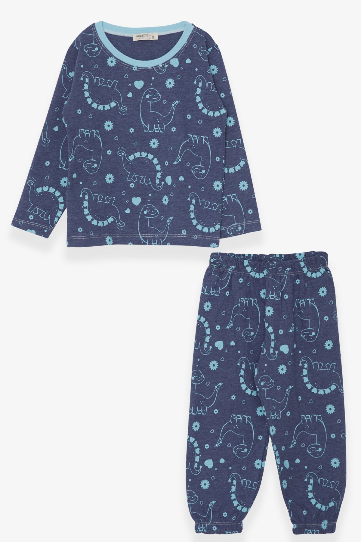 Breeze Erkek Bebek Pijama Takımı Dinozor Desenli İndigo (9 Ay-3 Yaş)