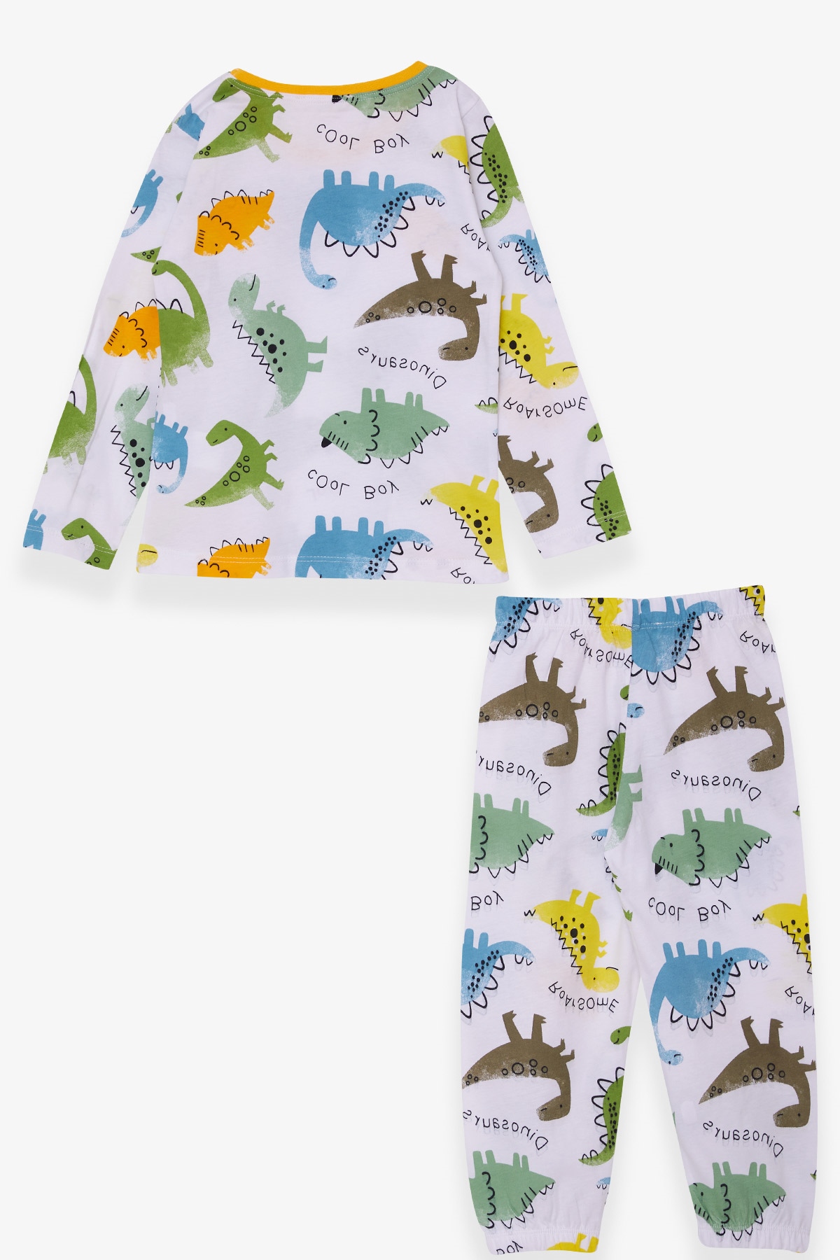 Breeze Erkek Bebek Pijama Takımı Dinozor Desenli Beyaz (9 Ay-3 Yaş)