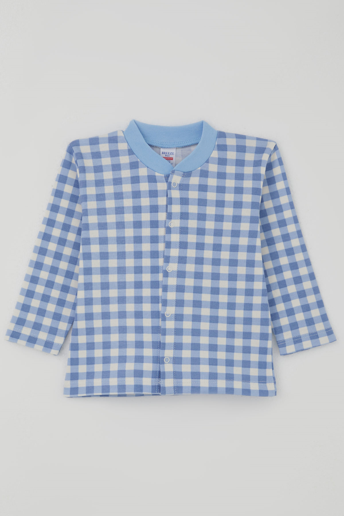 Breeze Erkek Bebek Pijama Takımı Ekose Desenli Önden Çıtçıtlı Mavi (4 Ay-1 Yaş)