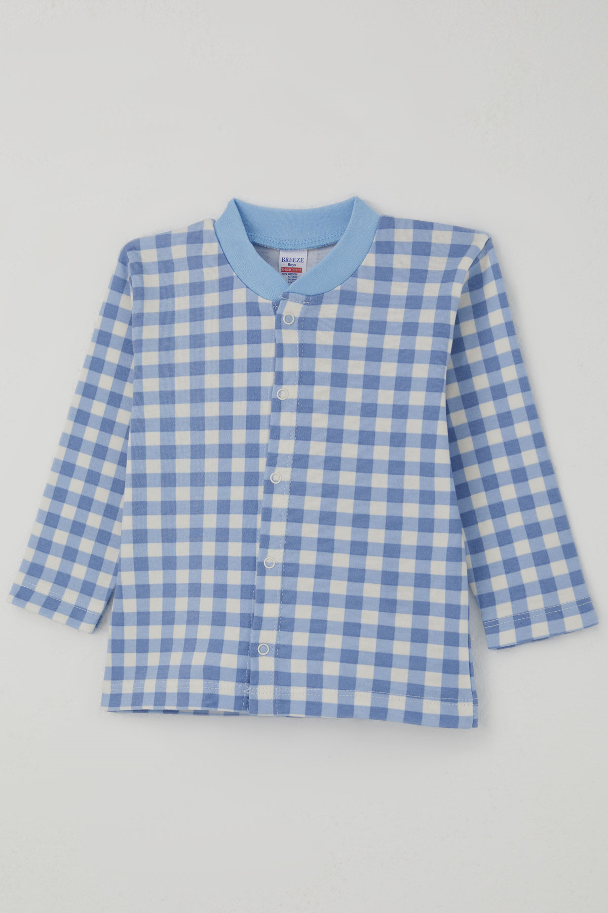 Breeze Erkek Bebek Pijama Takımı Ekose Desenli Önden Çıtçıtlı Mavi (4 Ay-1 Yaş)
