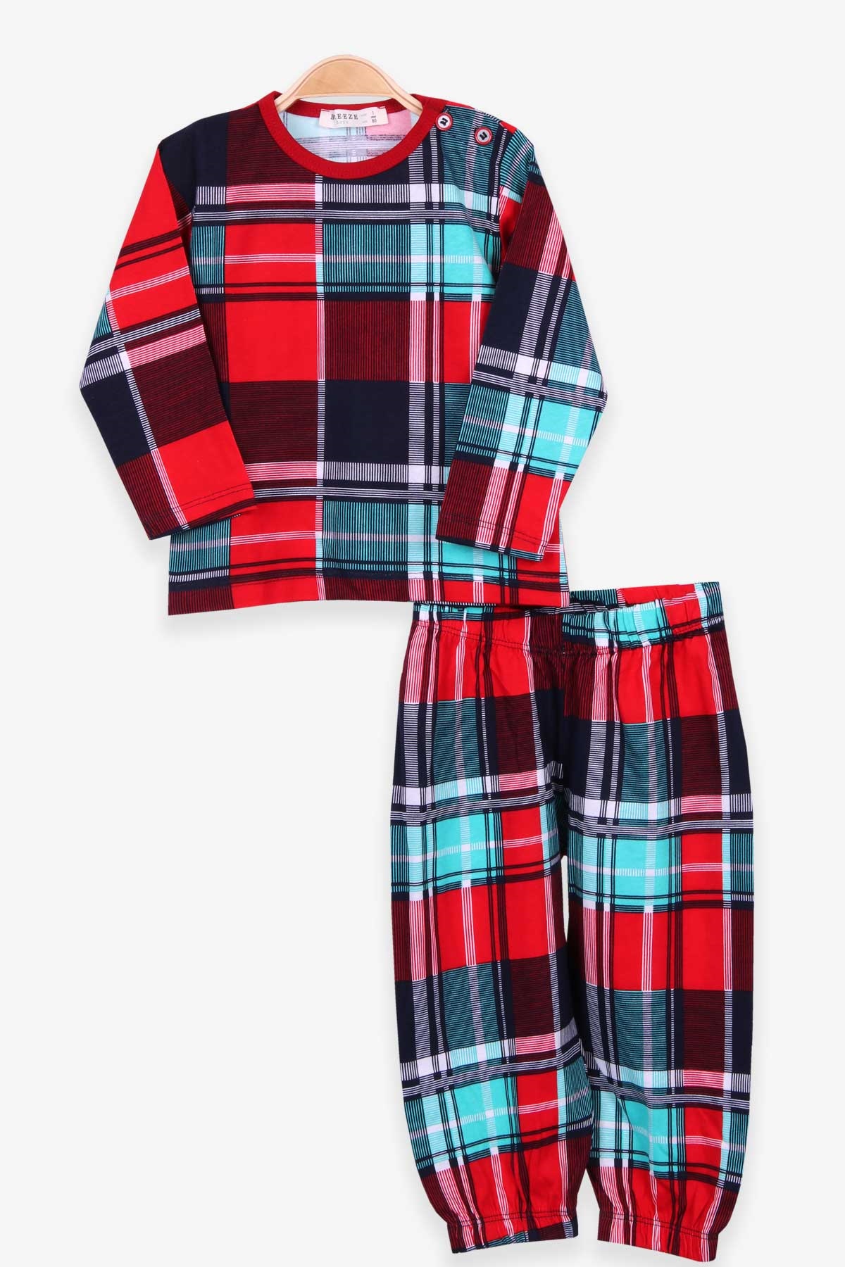 Breeze Erkek Bebek Pijama Takımı Ekoseli Karışık Renk (9 Ay-3 Yaş)
