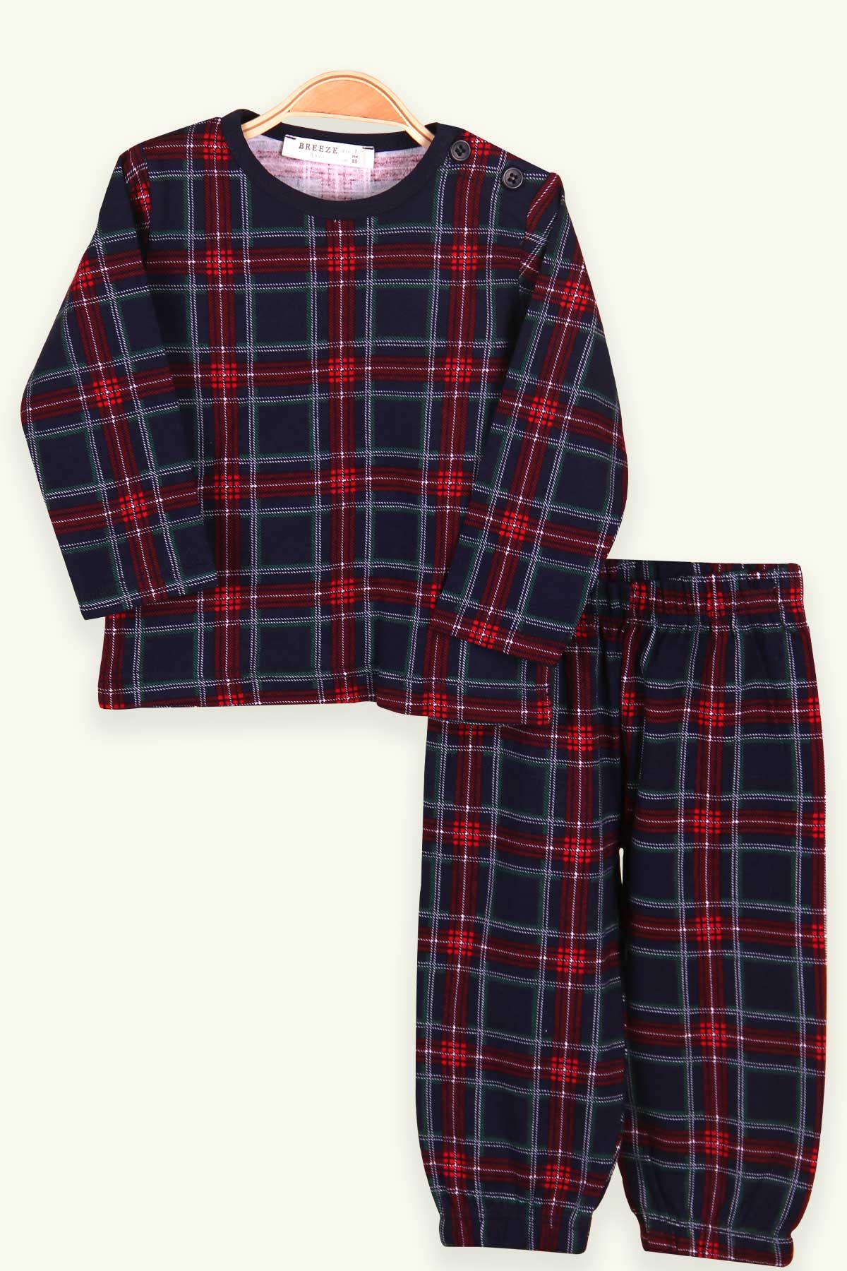 Breeze Erkek Bebek Pijama Takımı Ekoseli Lacivert (9 Ay-3 Yaş)