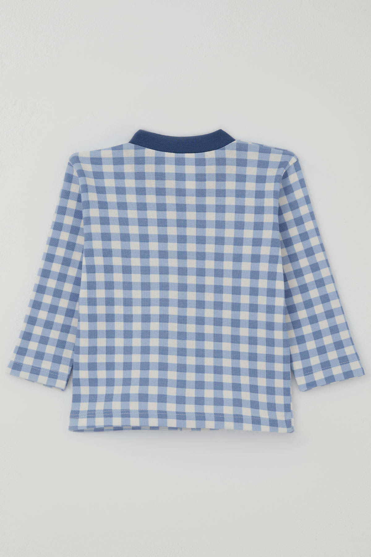Breeze Erkek Bebek Pijama Takımı Ekose Desenli Önden Çıtçıtlı Mavi (4 Ay - 1 Yaş)