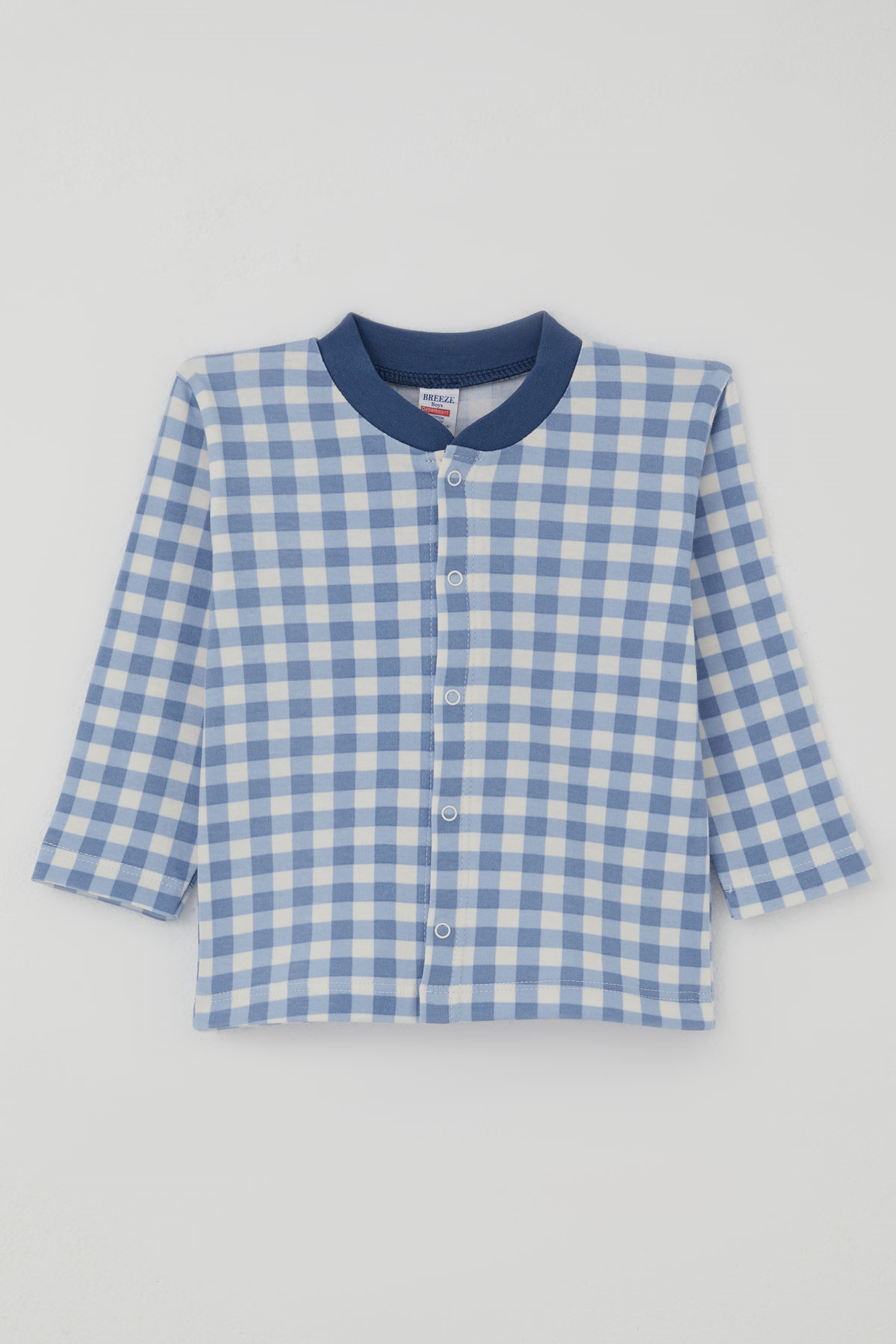 Breeze Erkek Bebek Pijama Takımı Ekose Desenli Önden Çıtçıtlı Mavi (4 Ay - 1 Yaş)