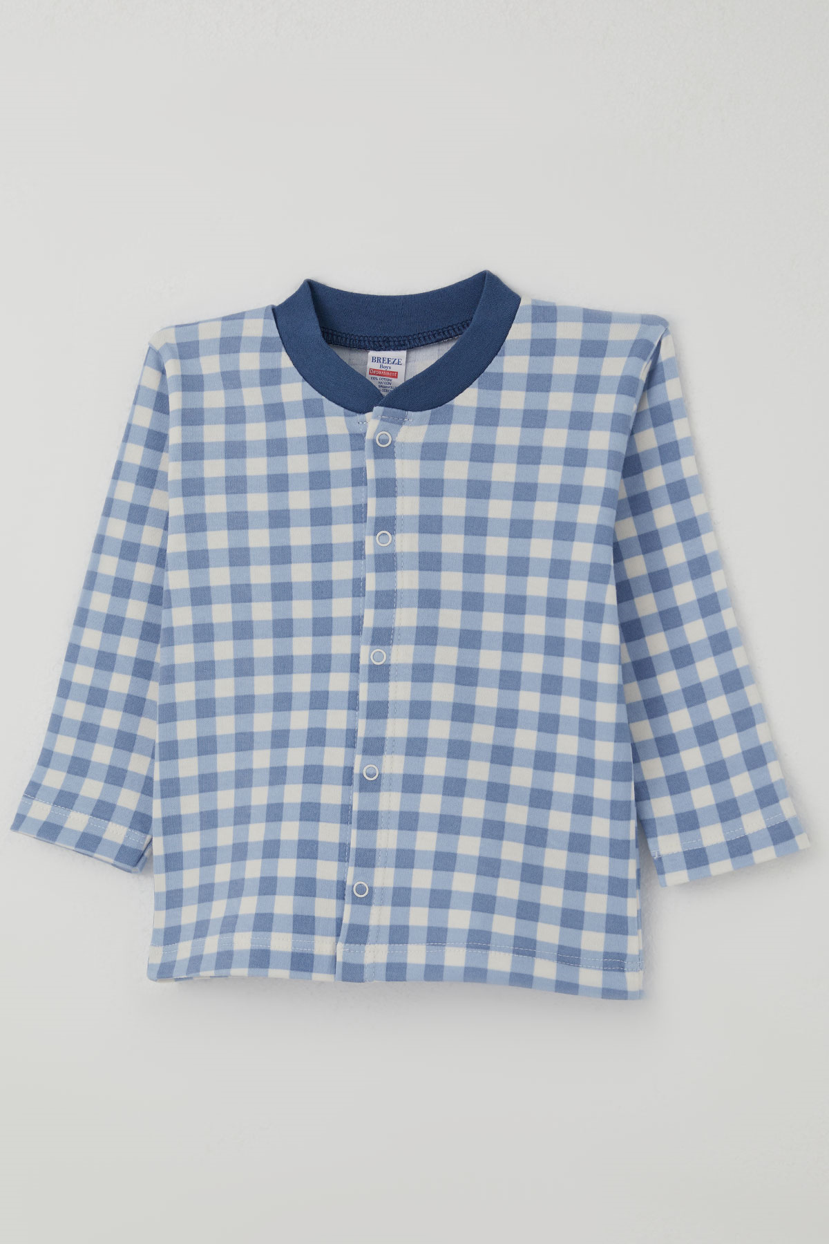 Breeze Erkek Bebek Pijama Takımı Ekose Desenli Önden Çıtçıtlı Mavi (4 Ay - 1 Yaş)