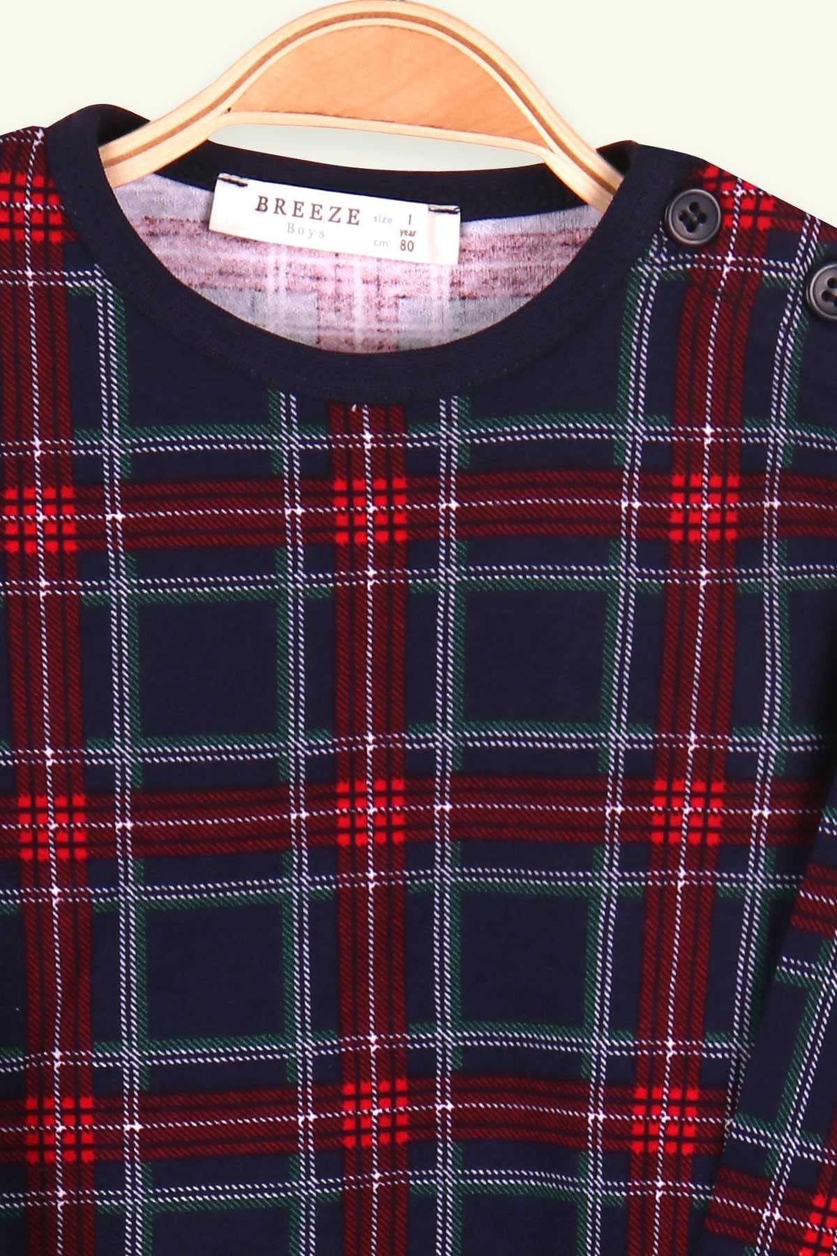 Breeze Erkek Bebek Pijama Takımı Ekoseli Lacivert (9 Ay-3 Yaş)