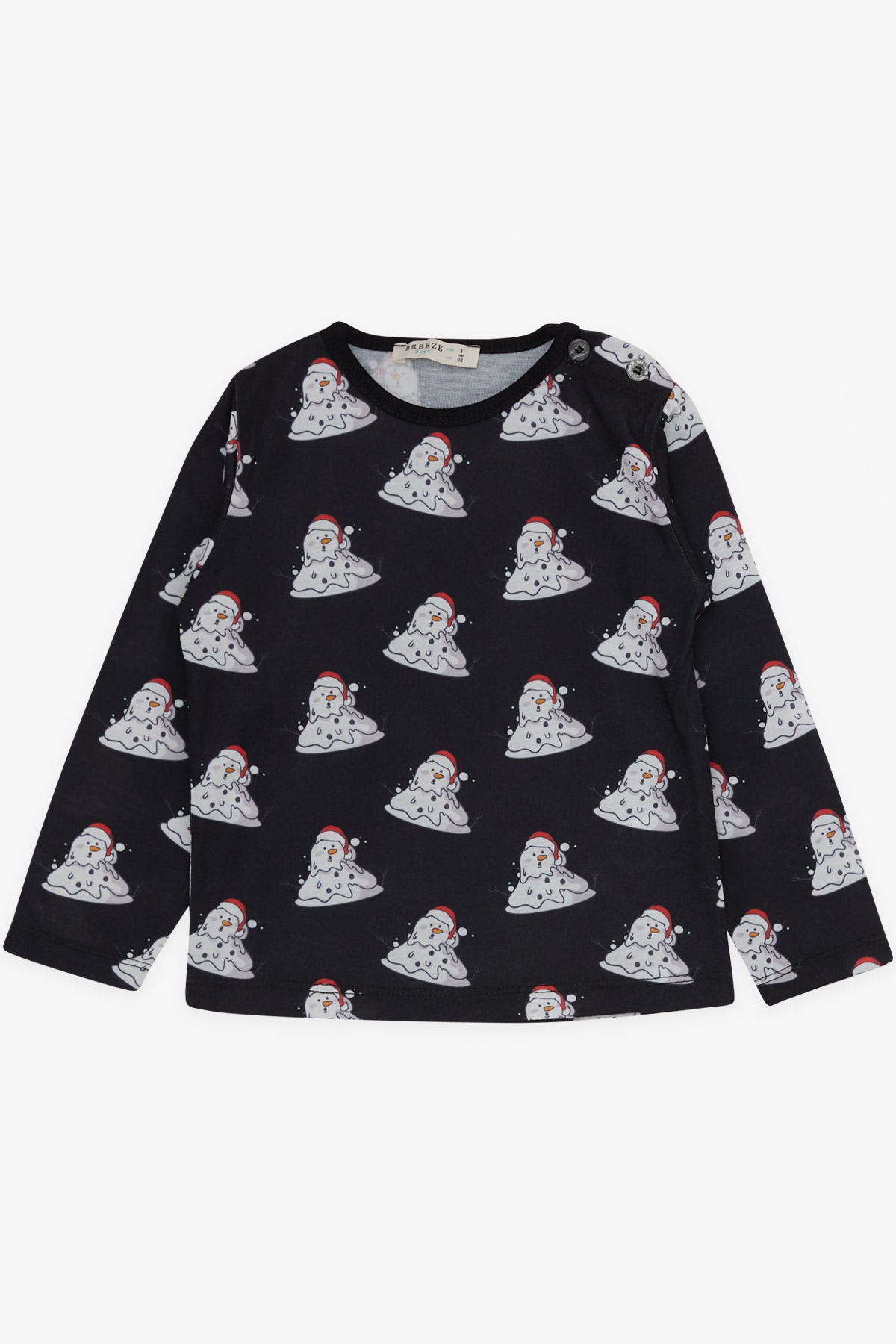 Breeze Erkek Bebek Pijama Takımı Eriyen Kardan Adam Desenli Siyah (9 Ay-3 Yaş)