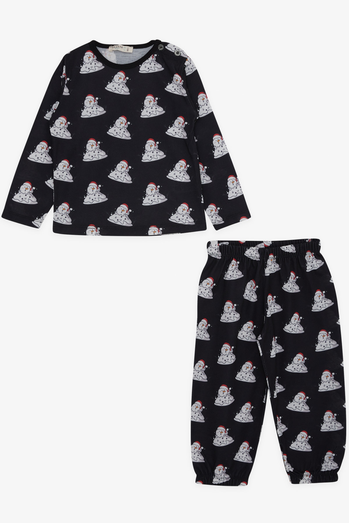 Breeze Erkek Bebek Pijama Takımı Eriyen Kardan Adam Desenli Siyah (9 Ay-3 Yaş)