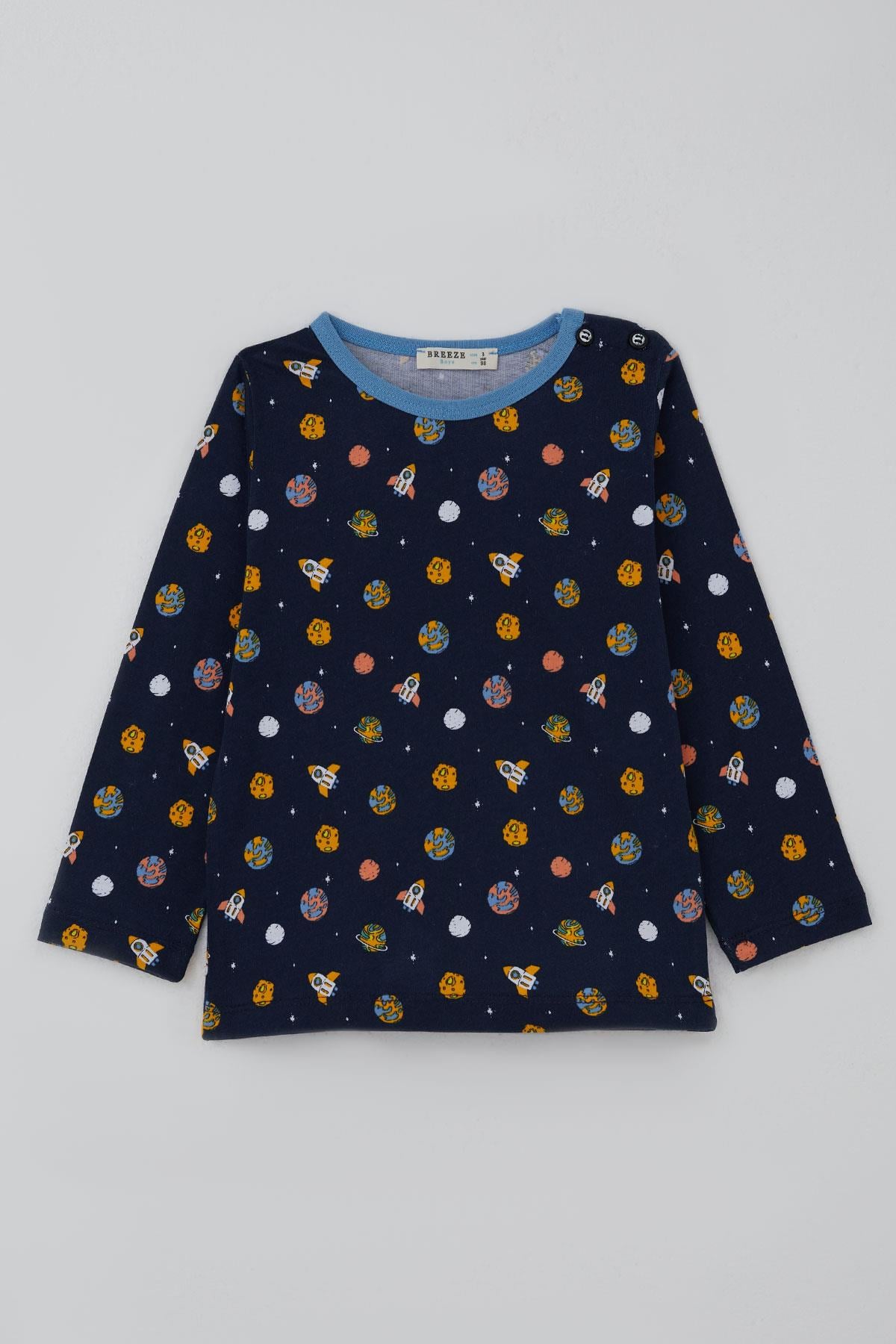 Breeze Erkek Bebek Pijama Takımı Galaksi Temalı Lacivert (9 Ay-3 Yaş)
