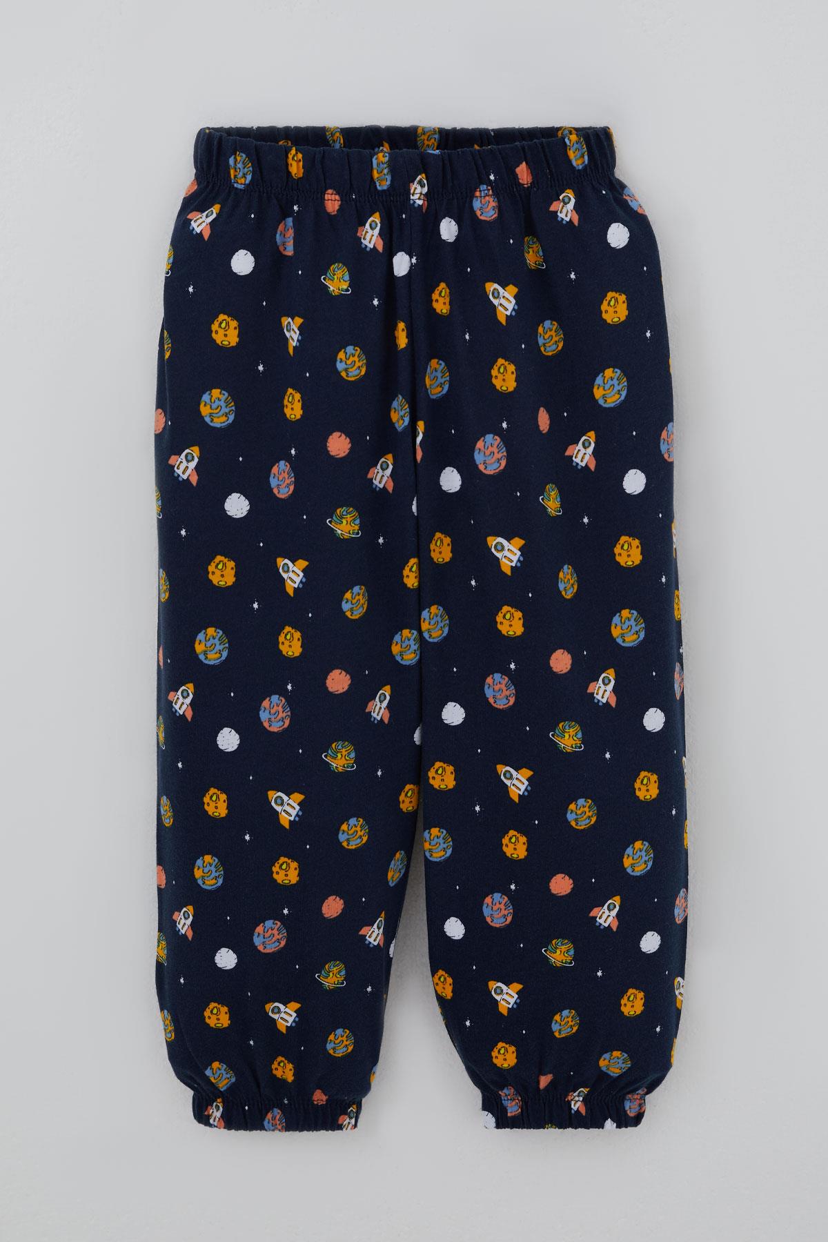 Breeze Erkek Bebek Pijama Takımı Galaksi Temalı Lacivert (9 Ay-3 Yaş)