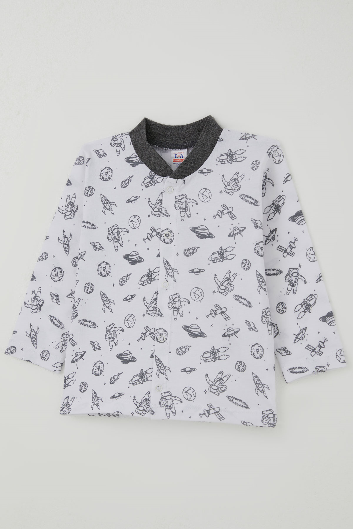 Breeze Erkek Bebek Pijama Takımı Galaksi Temalı Önden Çıtçıtlı Beyaz (4 Ay-1 Yaş)