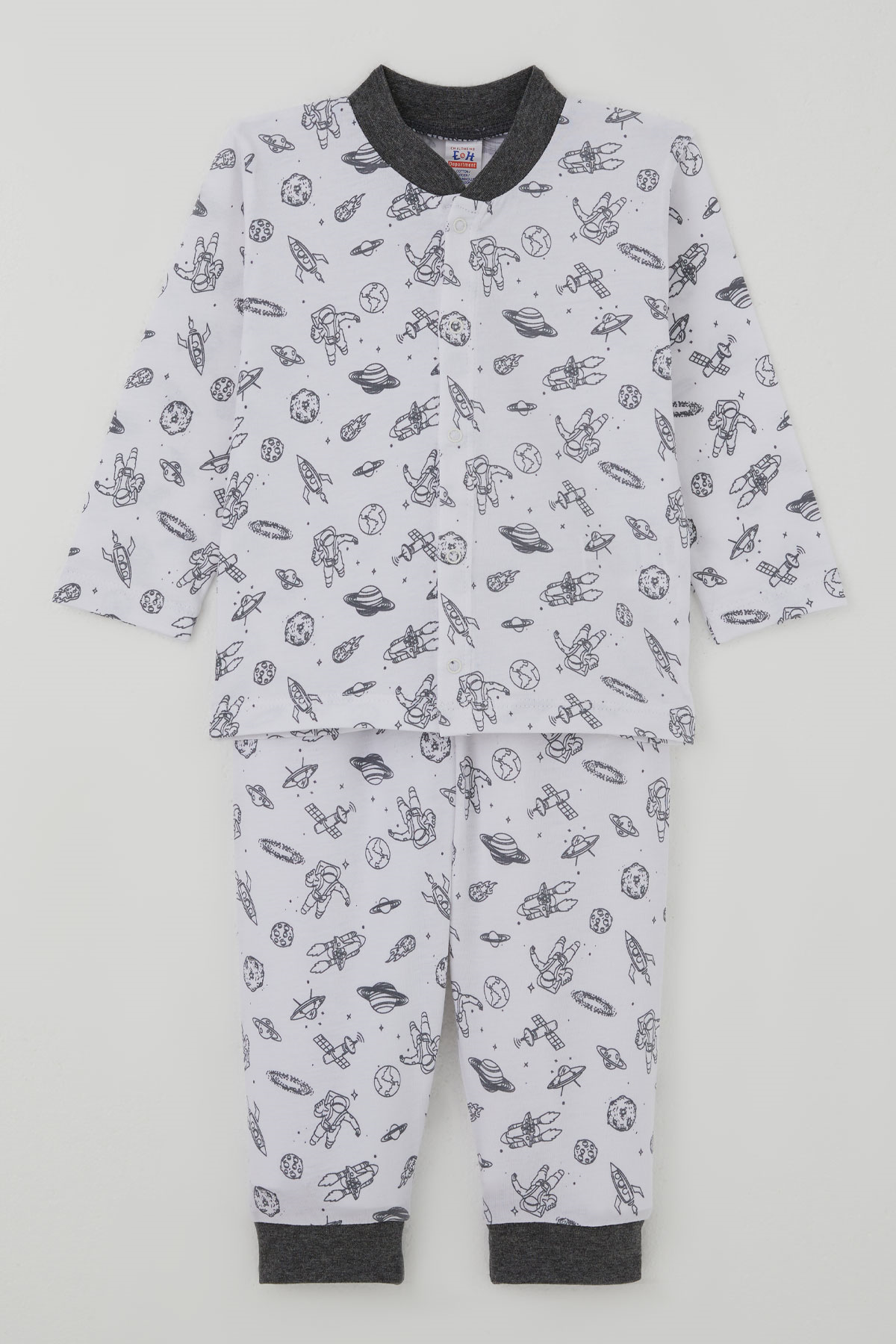Breeze Erkek Bebek Pijama Takımı Galaksi Temalı Önden Çıtçıtlı Beyaz (4 Ay-1 Yaş)