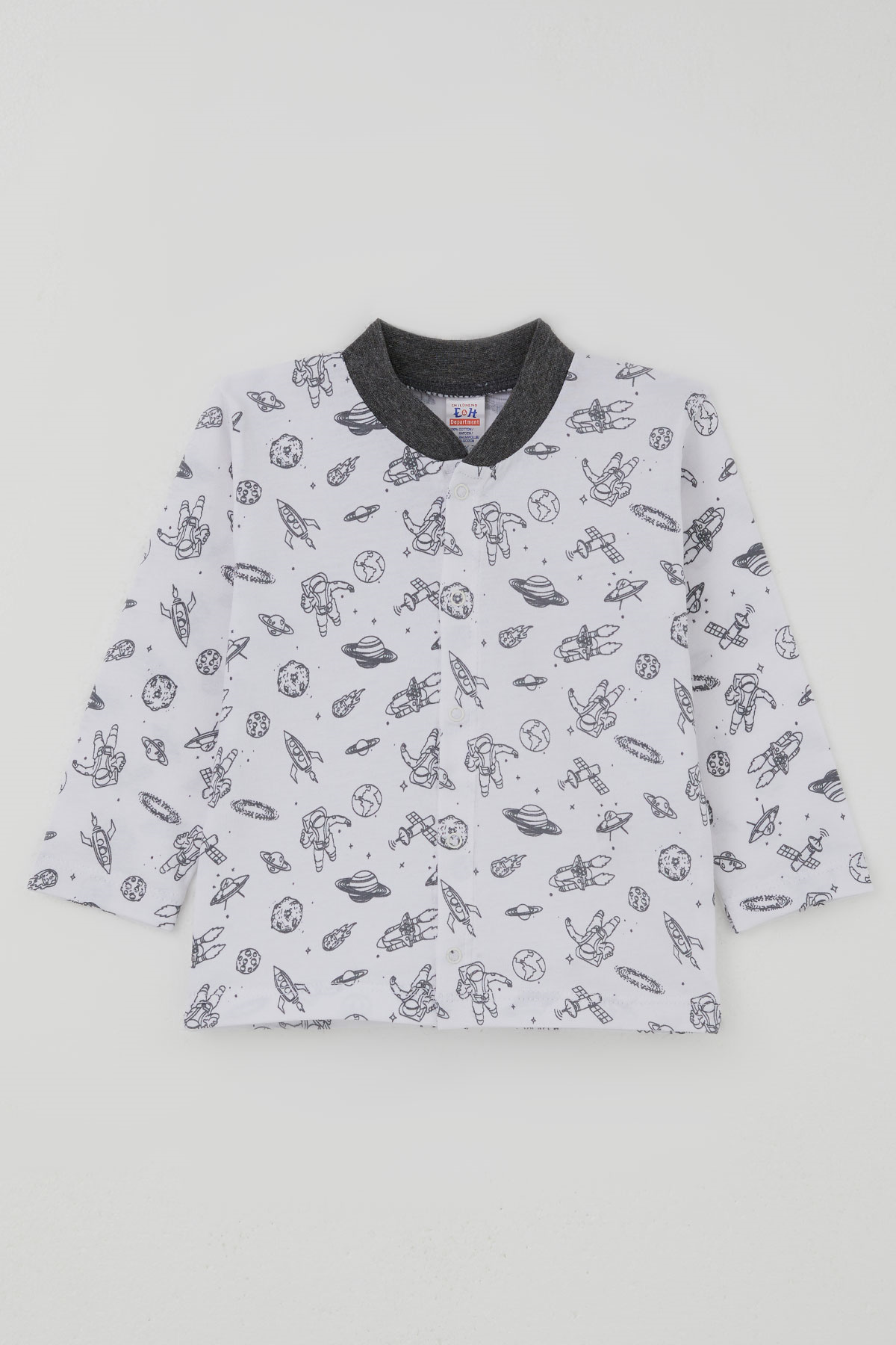 Breeze Erkek Bebek Pijama Takımı Galaksi Temalı Önden Çıtçıtlı Beyaz (4 Ay-1 Yaş)