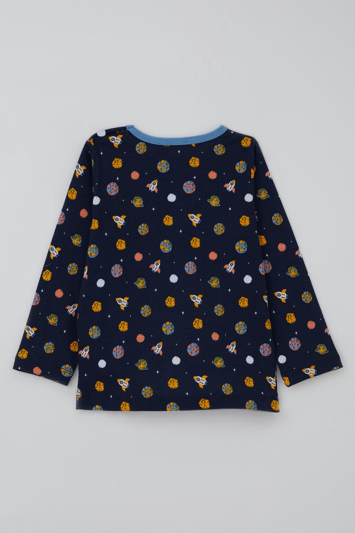 Breeze Erkek Bebek Pijama Takımı Galaksi Temalı Lacivert (9 Ay-3 Yaş)