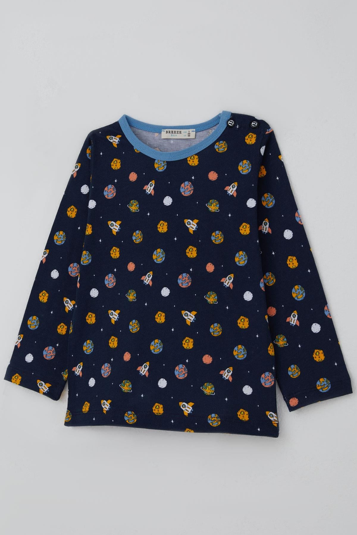 Breeze Erkek Bebek Pijama Takımı Galaksi Temalı Lacivert (9 Ay-3 Yaş)