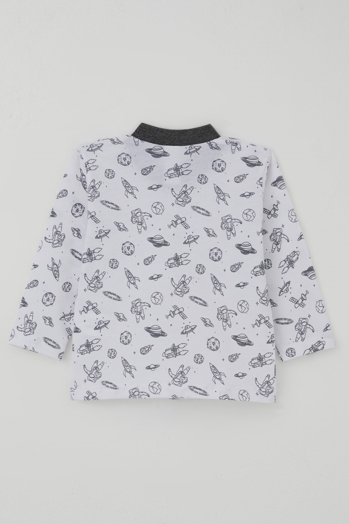 Breeze Erkek Bebek Pijama Takımı Galaksi Temalı Önden Çıtçıtlı Beyaz (4 Ay-1 Yaş)