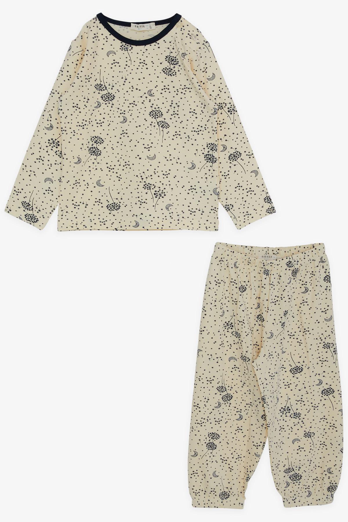 Breeze Erkek Bebek Pijama Takımı Gece Temalı Çiçek Desenli Krem (9 Ay-3 Yaş)