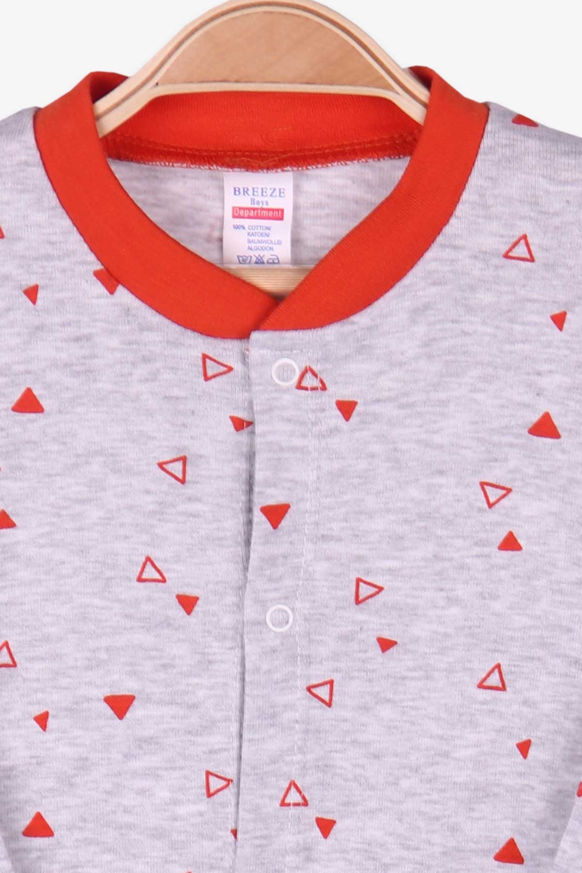 Breeze Erkek Bebek Pijama Takımı Geometrik Desenli Gri Melanj (0-3 Ay-9 Ay)