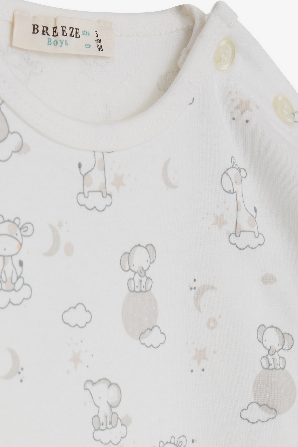 Breeze Erkek Bebek Pijama Takımı Gökyüzü Temalı Hayvancık Desenli Ekru (9 Ay-3 Yaş)