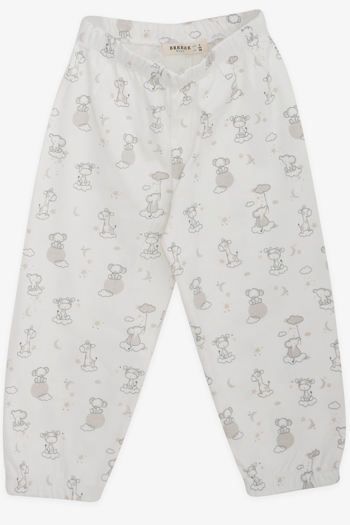 Breeze Erkek Bebek Pijama Takımı Gökyüzü Temalı Hayvancık Desenli Ekru (9 Ay-3 Yaş)