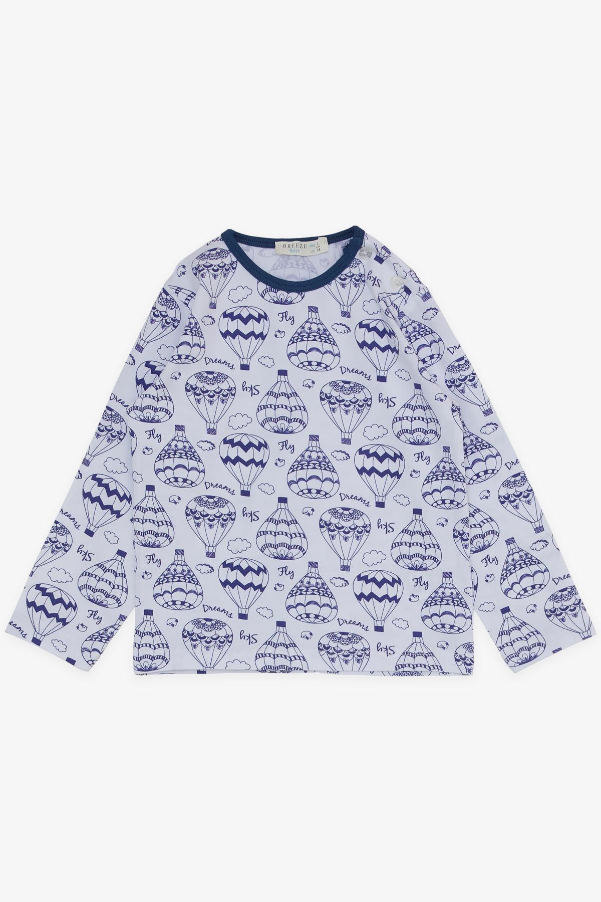 Breeze Erkek Bebek Pijama Takımı Gökyüzü Temalı Balon Desenli Beyaz (9 Ay-3 Yaş)