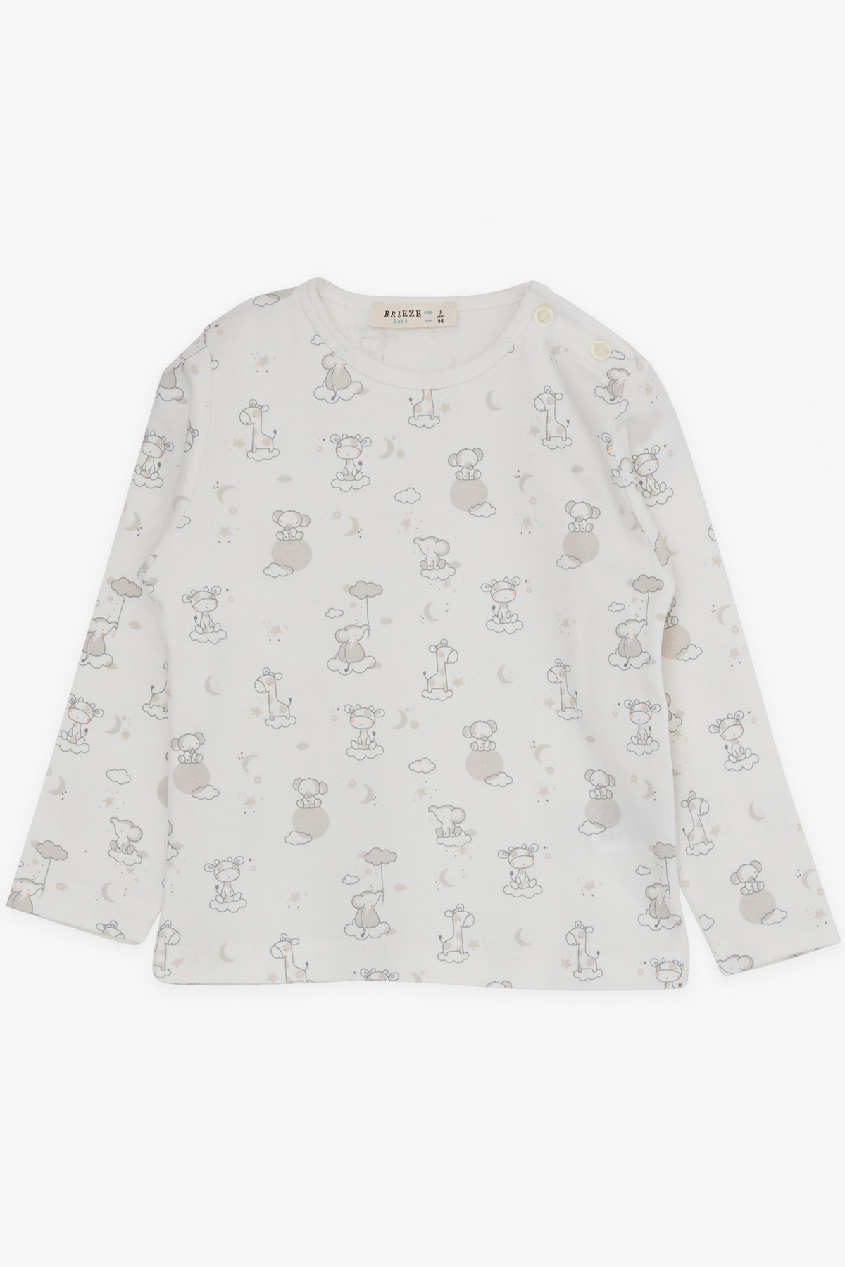 Breeze Erkek Bebek Pijama Takımı Gökyüzü Temalı Hayvancık Desenli Ekru (9 Ay-3 Yaş)