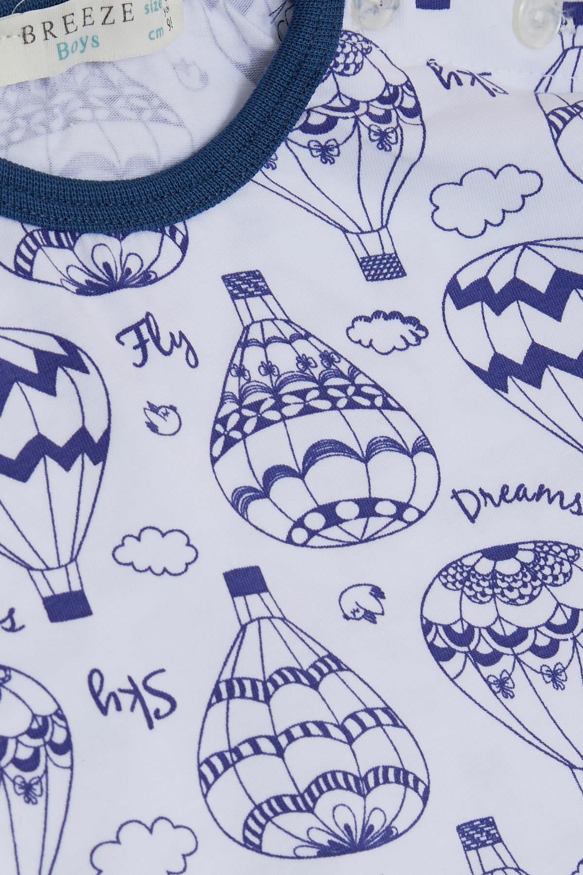 Breeze Erkek Bebek Pijama Takımı Gökyüzü Temalı Balon Desenli Beyaz (9 Ay-3 Yaş)