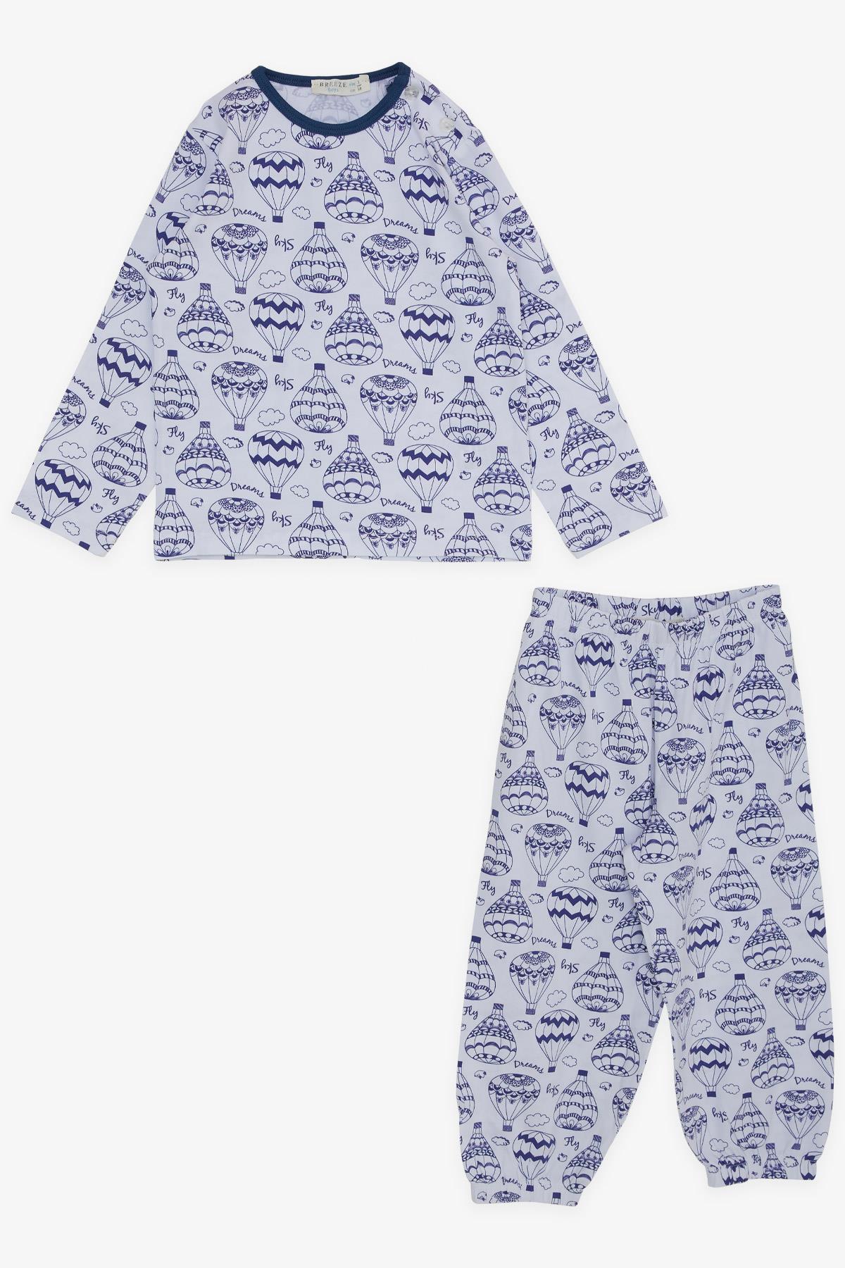 Breeze Erkek Bebek Pijama Takımı Gökyüzü Temalı Balon Desenli Beyaz (9 Ay-3 Yaş)