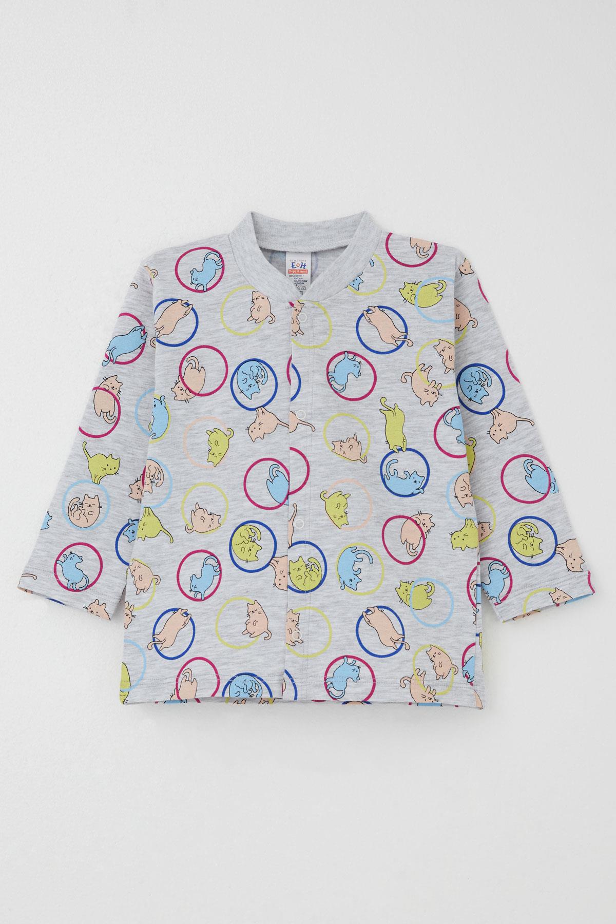 Breeze Erkek Bebek Pijama Takımı Hareketli Kedicik Desenli Gri Melanj (4 Ay-1 Yaş)