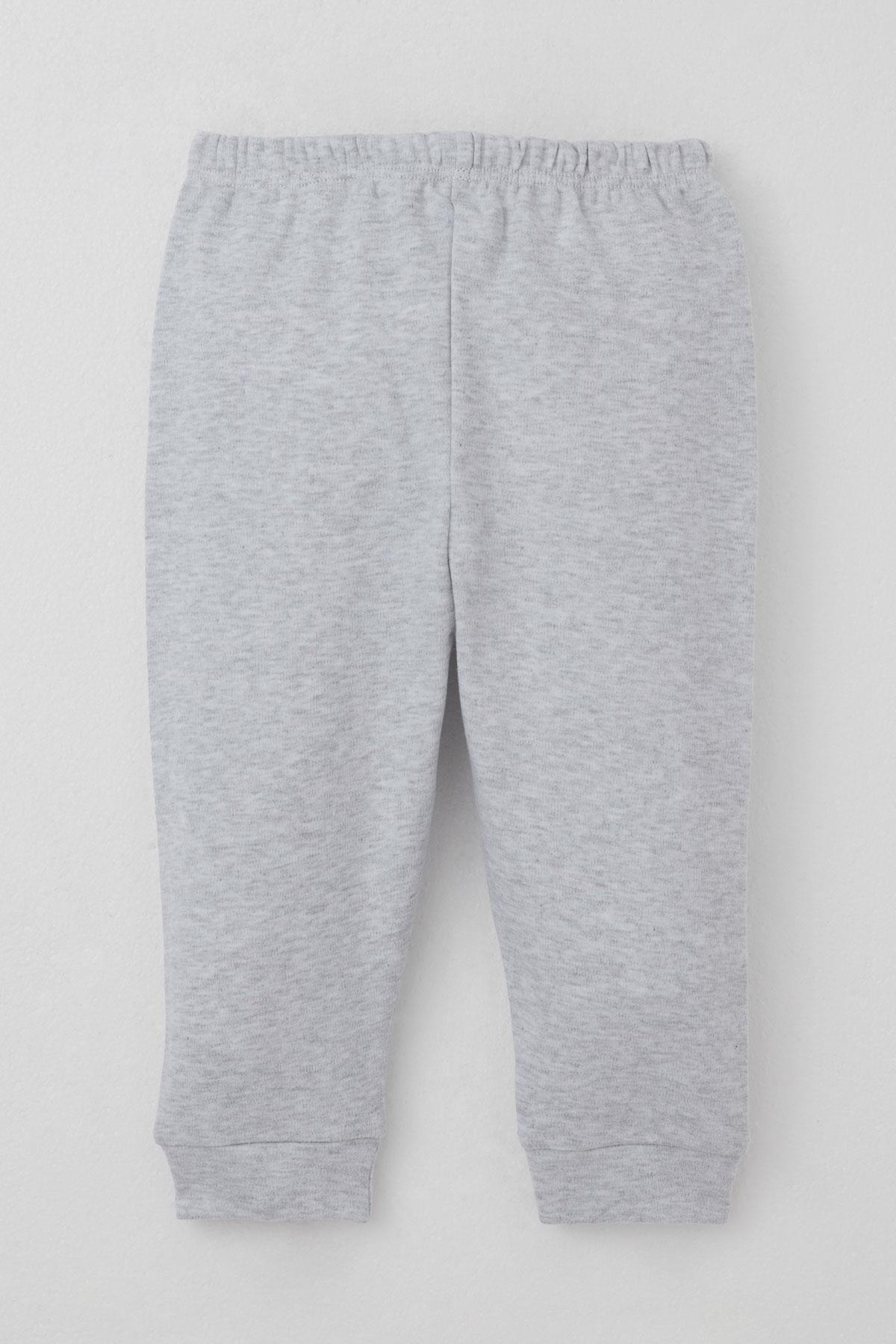 Breeze Erkek Bebek Pijama Takımı Hareketli Kedicik Desenli Gri Melanj (4 Ay-1 Yaş)