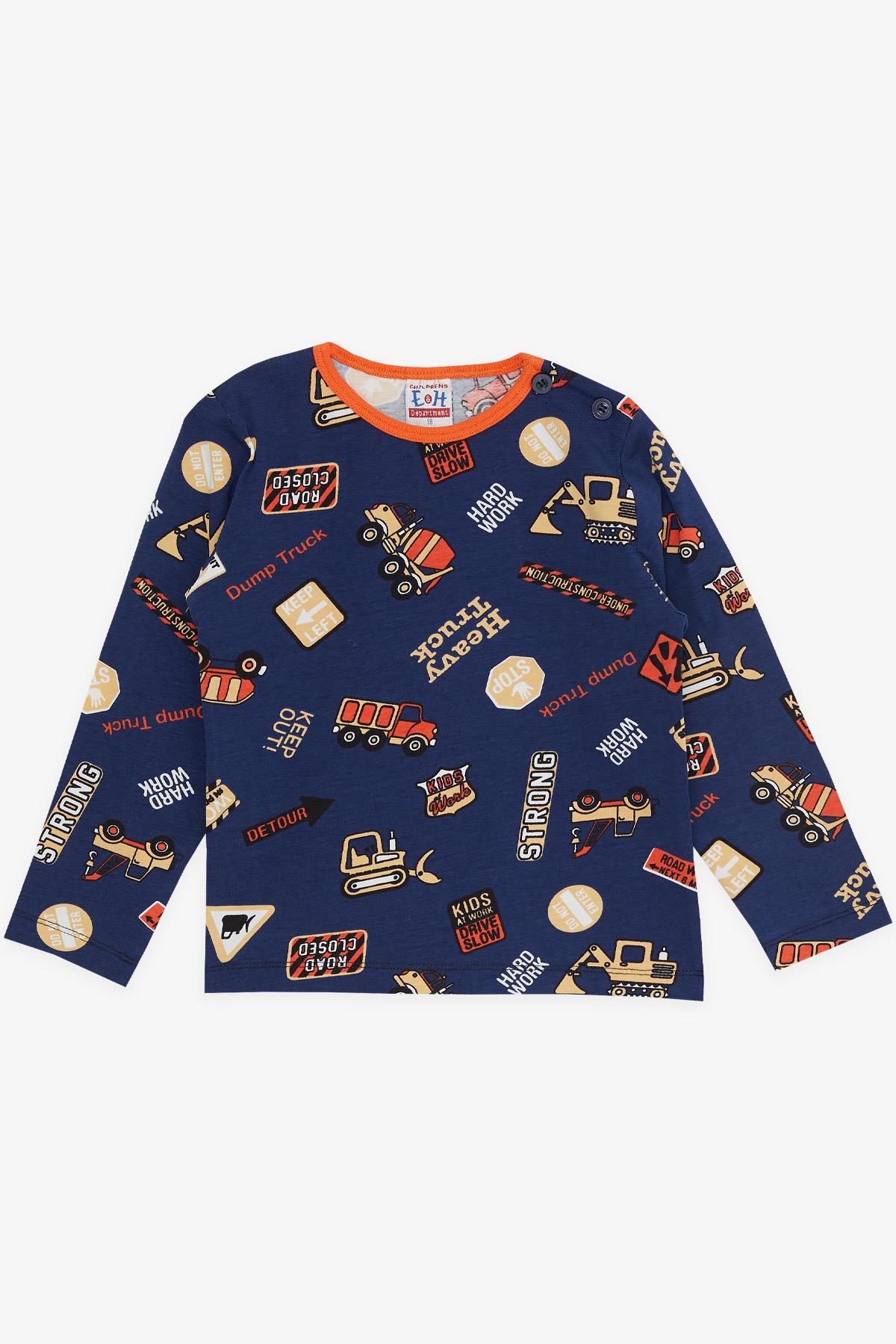 Breeze Erkek Bebek Pijama Takımı İş Makinası Temalı Koyu Mavi (9 Ay-3 Yaş)