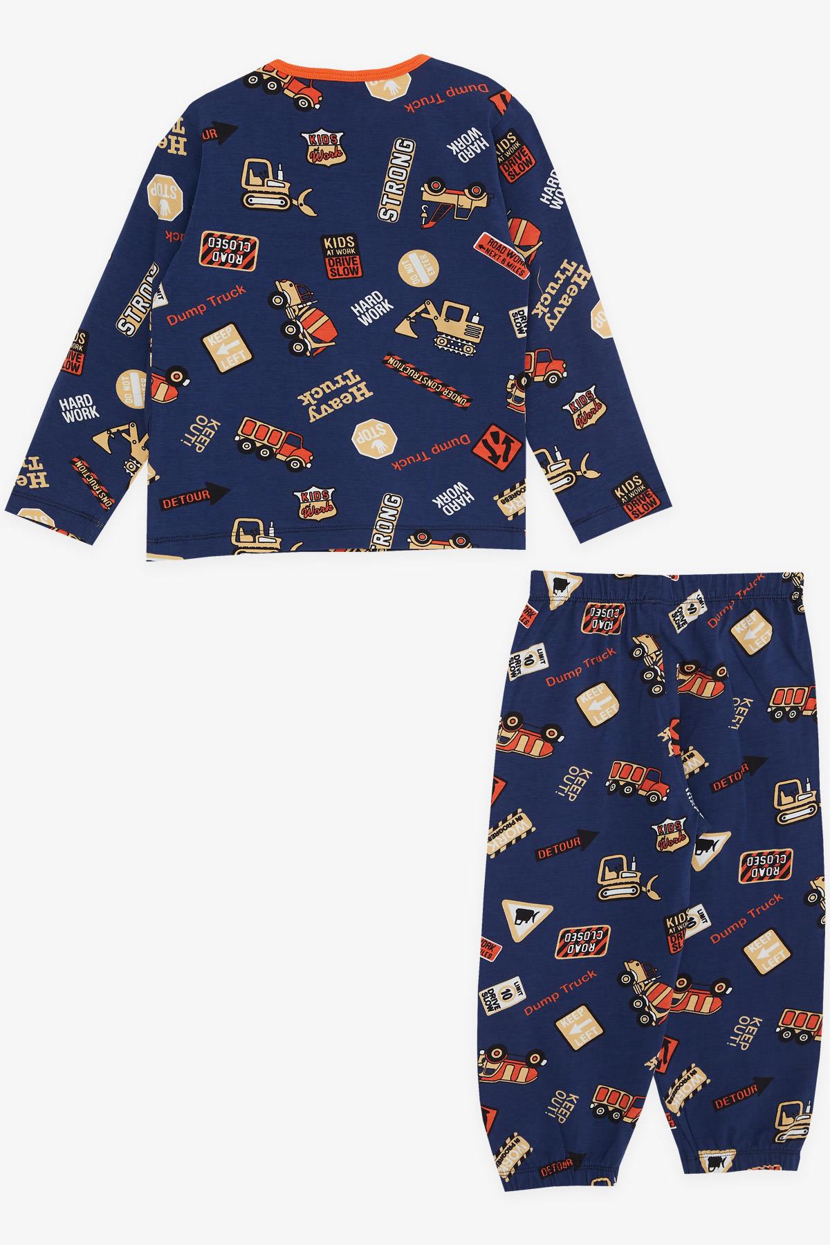 Breeze Erkek Bebek Pijama Takımı İş Makinası Temalı Koyu Mavi (9 Ay-3 Yaş)