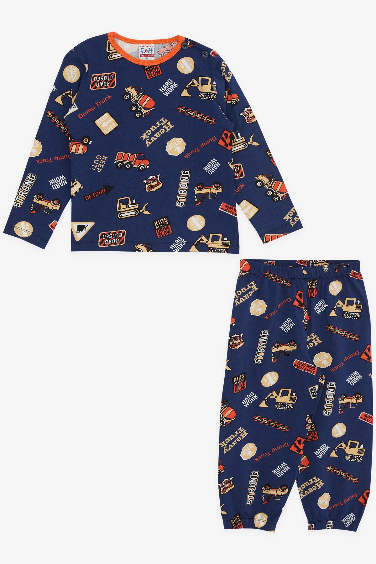 Breeze Erkek Bebek Pijama Takımı İş Makinası Temalı Koyu Mavi (9 Ay-3 Yaş)