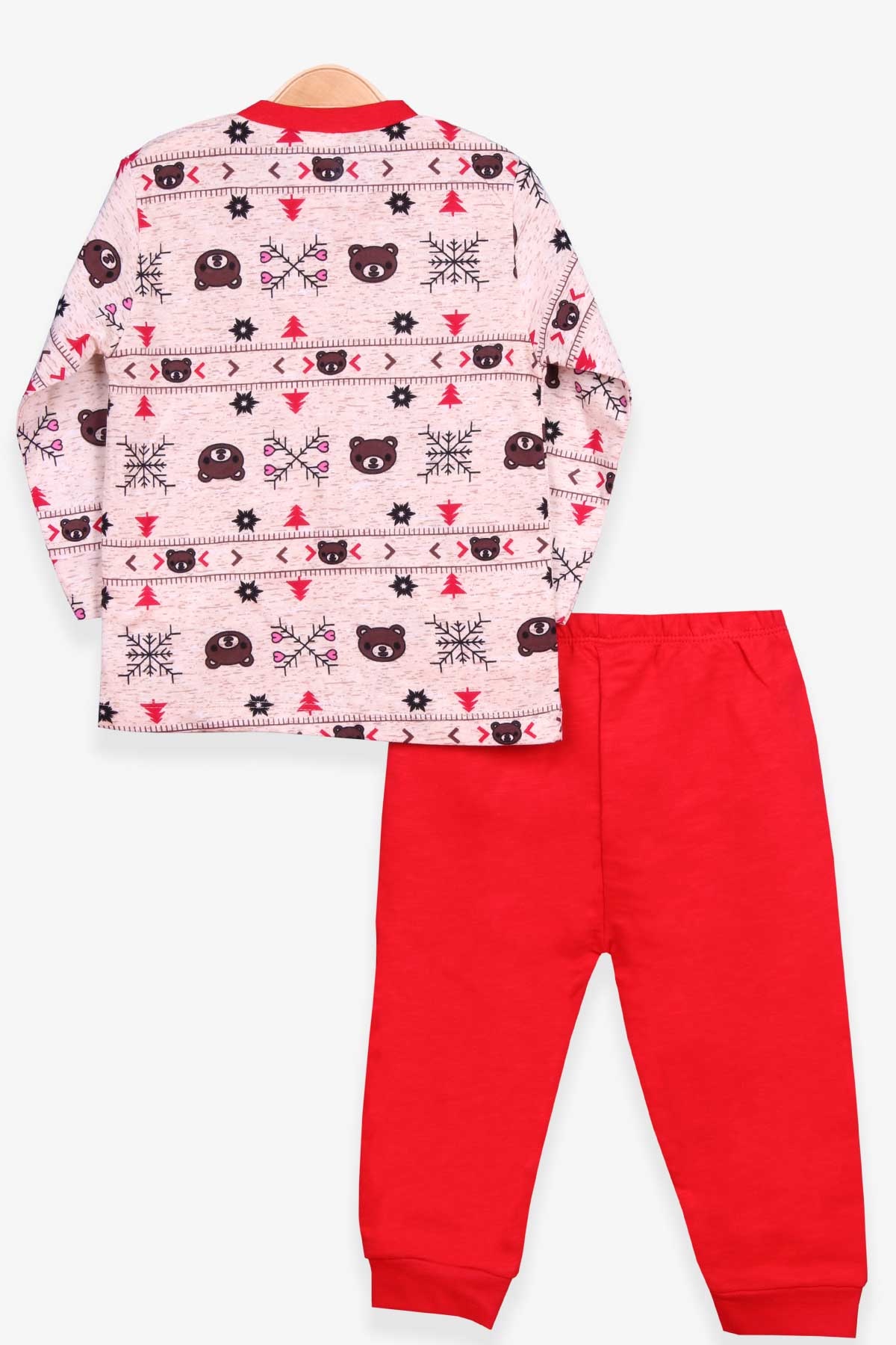 Breeze Erkek Bebek Pijama Takımı Kar Tanesi Desenli Bej Melanj (4 Ay-1 Yaş)