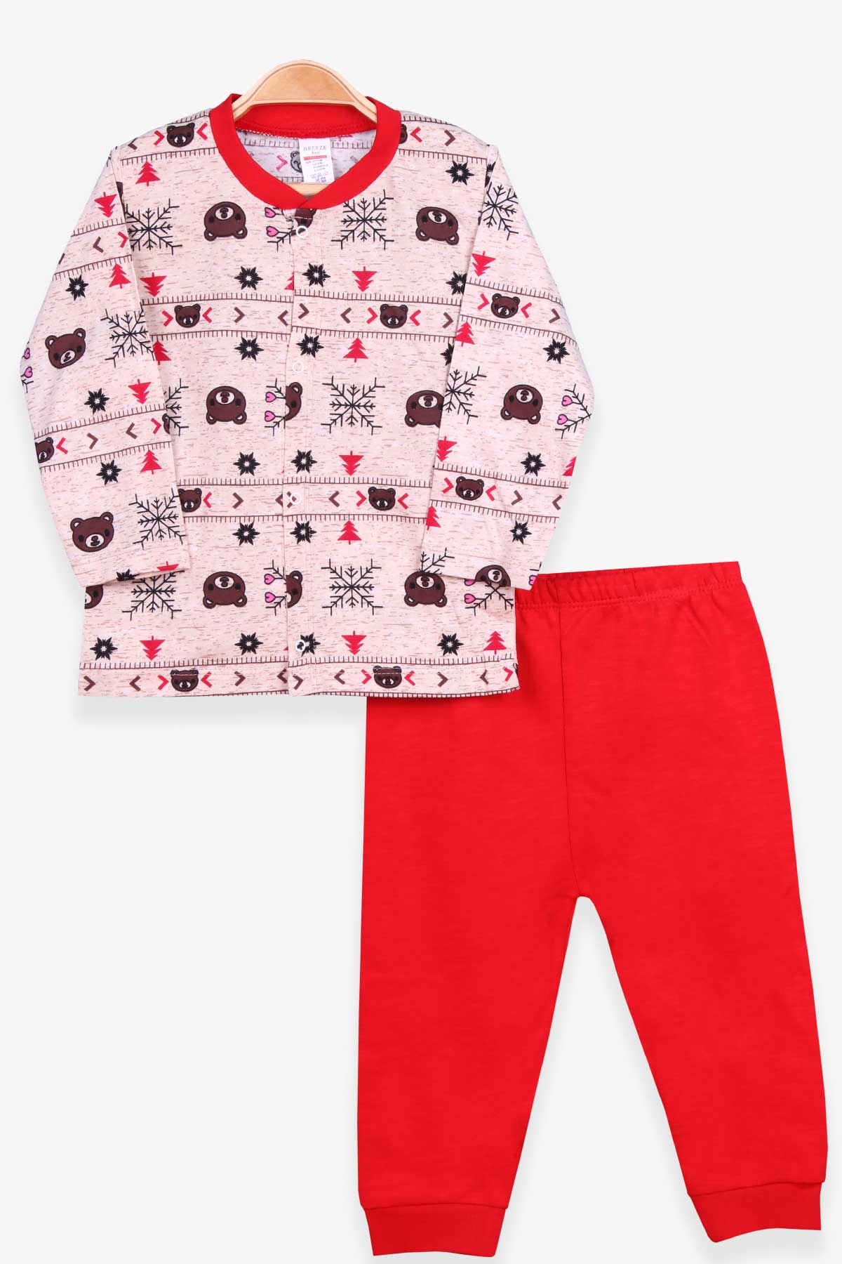 Breeze Erkek Bebek Pijama Takımı Kar Tanesi Desenli Bej Melanj (4 Ay-1 Yaş)