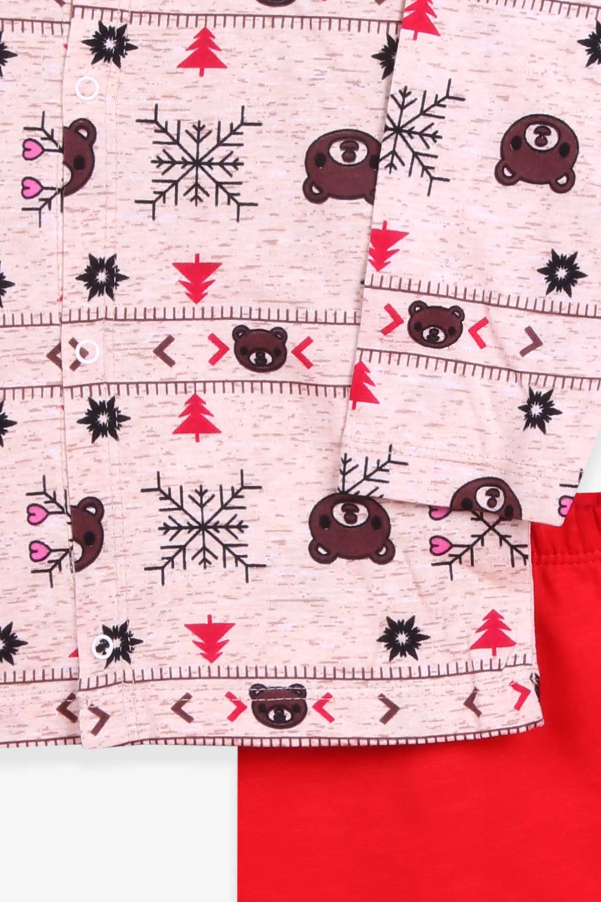 Breeze Erkek Bebek Pijama Takımı Kar Tanesi Desenli Bej Melanj (4 Ay-1 Yaş)