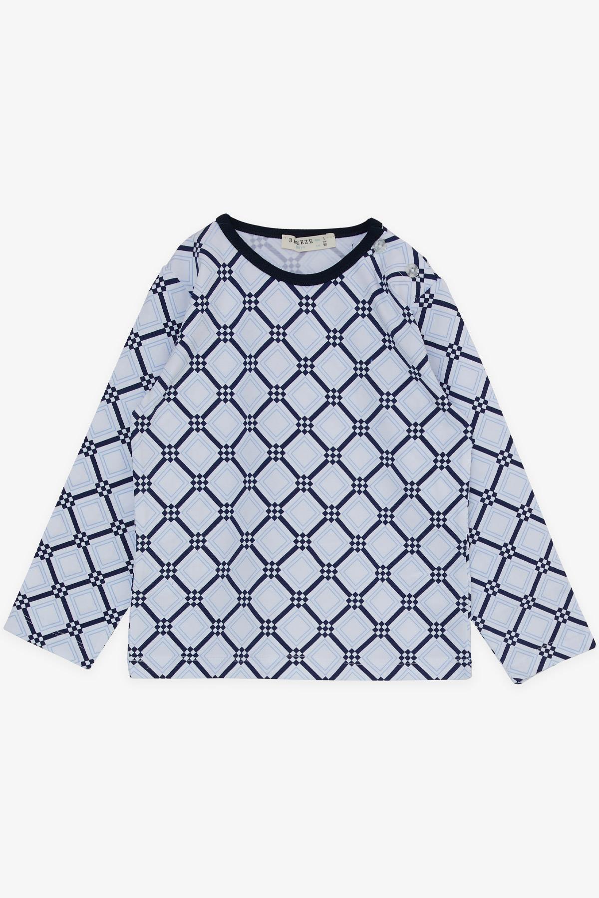 Breeze Erkek Bebek Pijama Takımı Kare Desenli Beyaz (9 Ay-3 Yaş)