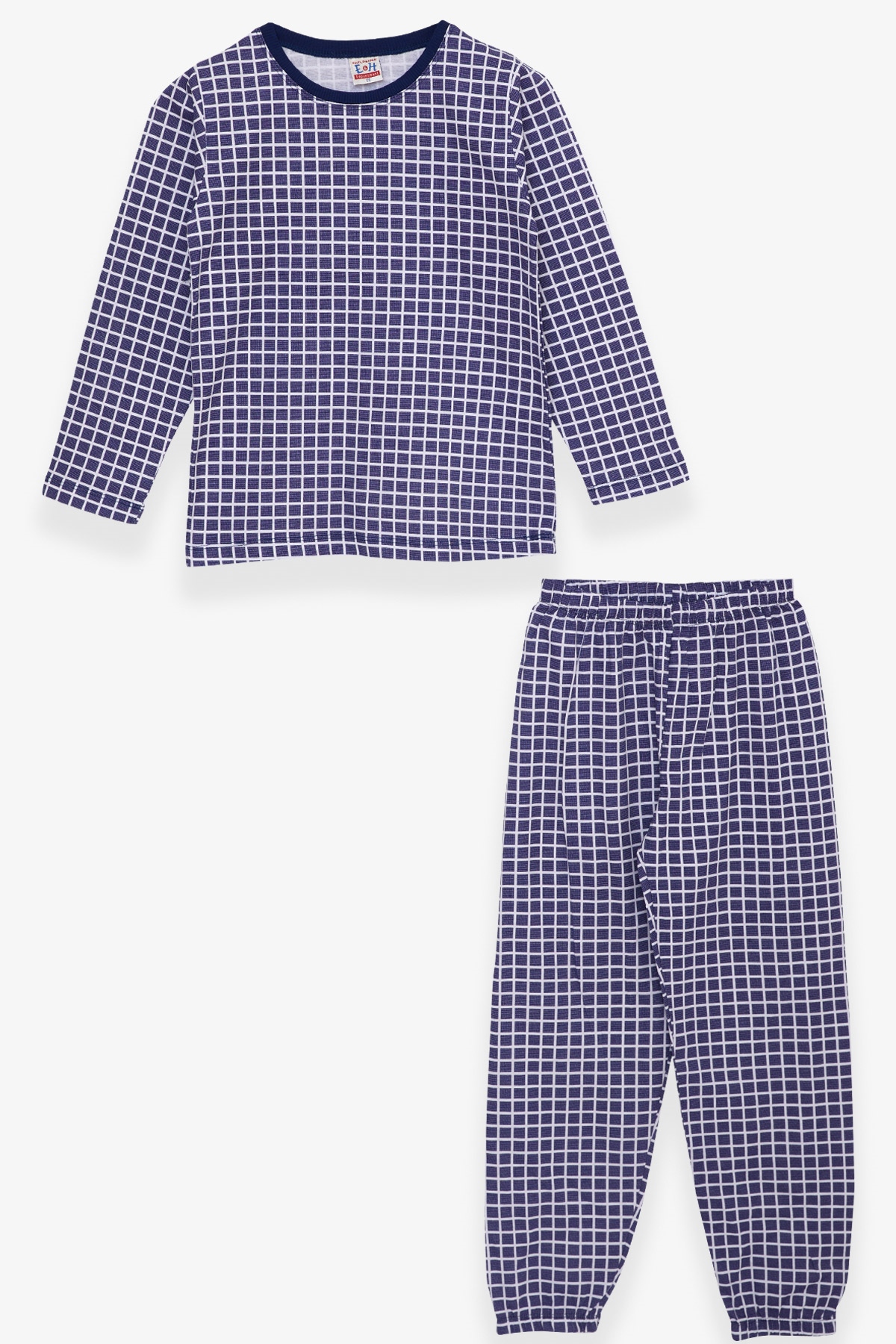 Breeze Erkek Bebek Pijama Takımı Kare Desenli Koyu Mavi (4-8 Yaş)