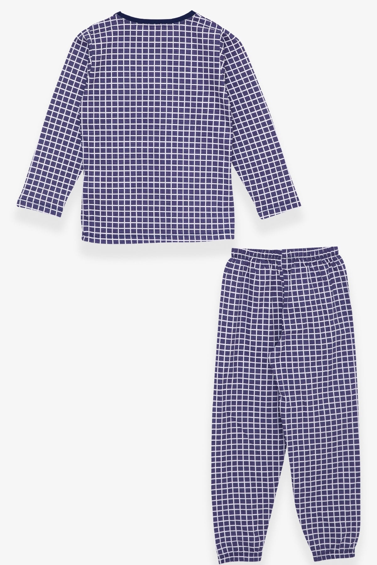 Breeze Erkek Bebek Pijama Takımı Kare Desenli Koyu Mavi (4-8 Yaş)