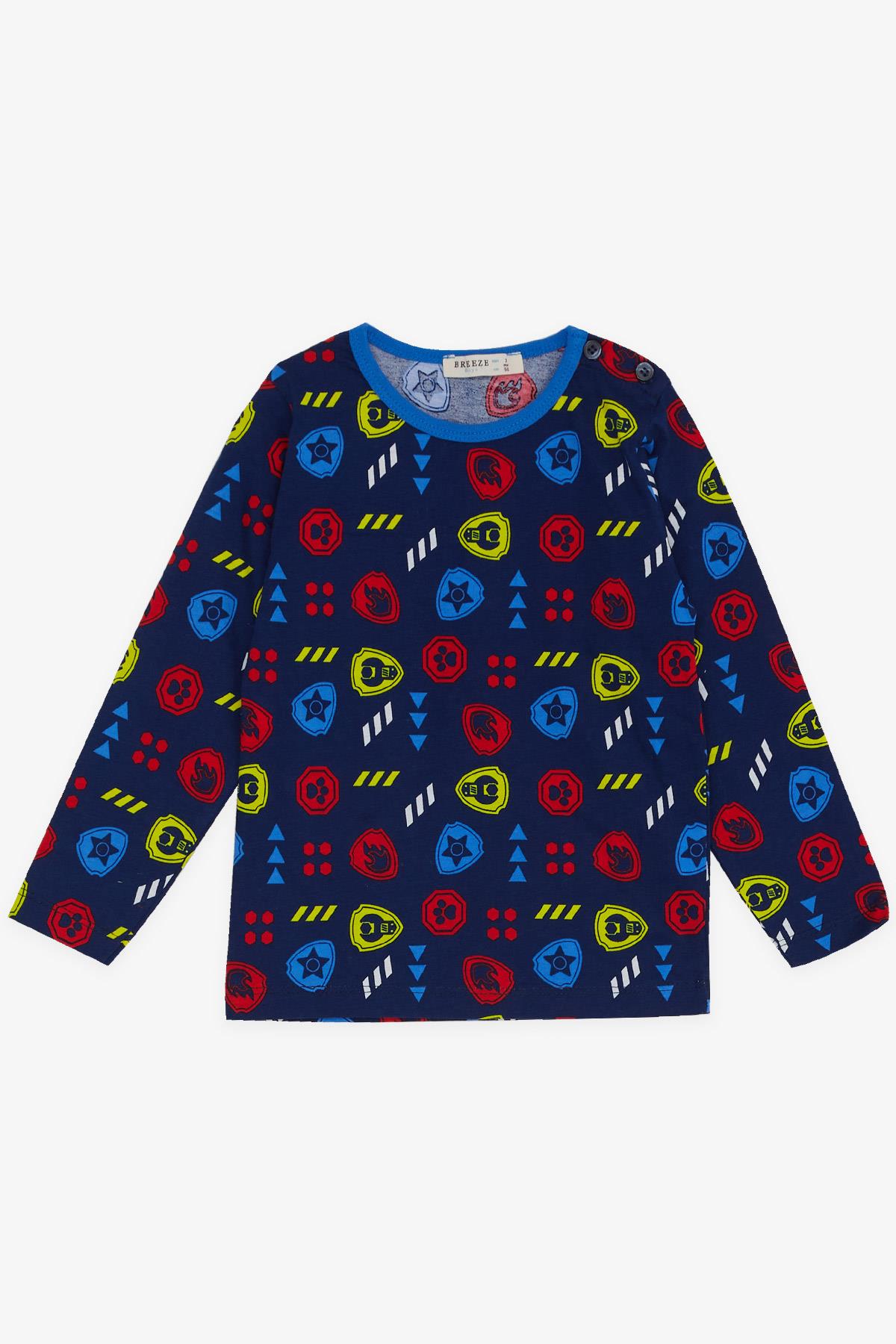 Breeze Erkek Bebek Pijama Takımı Karışık Simge Desenli Lacivert (9 Ay-3 Yaş)