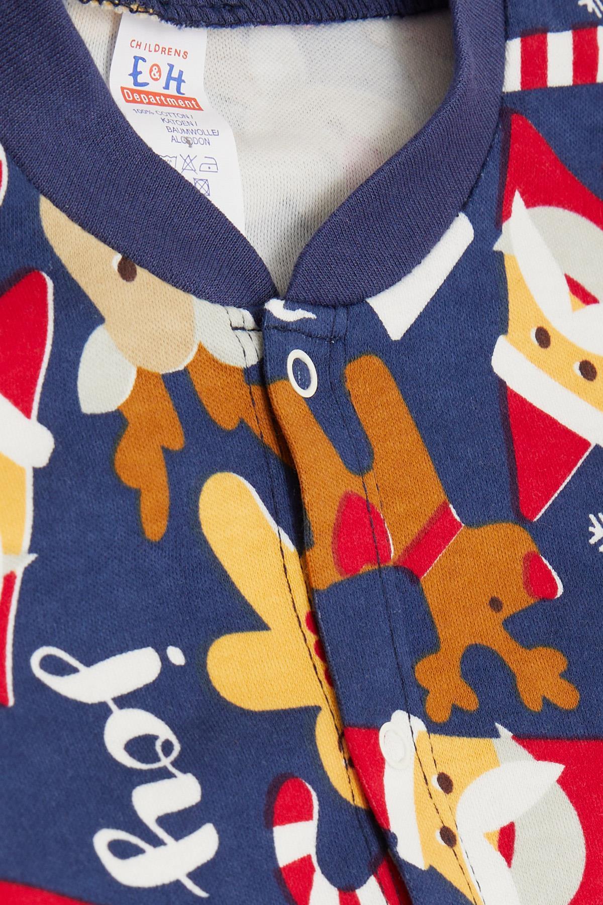 Breeze Erkek Bebek Pijama Takımı Kurabiye Desenli Yılbaşı Temalı Koyu Mavi (4 Ay-1 Yaş)