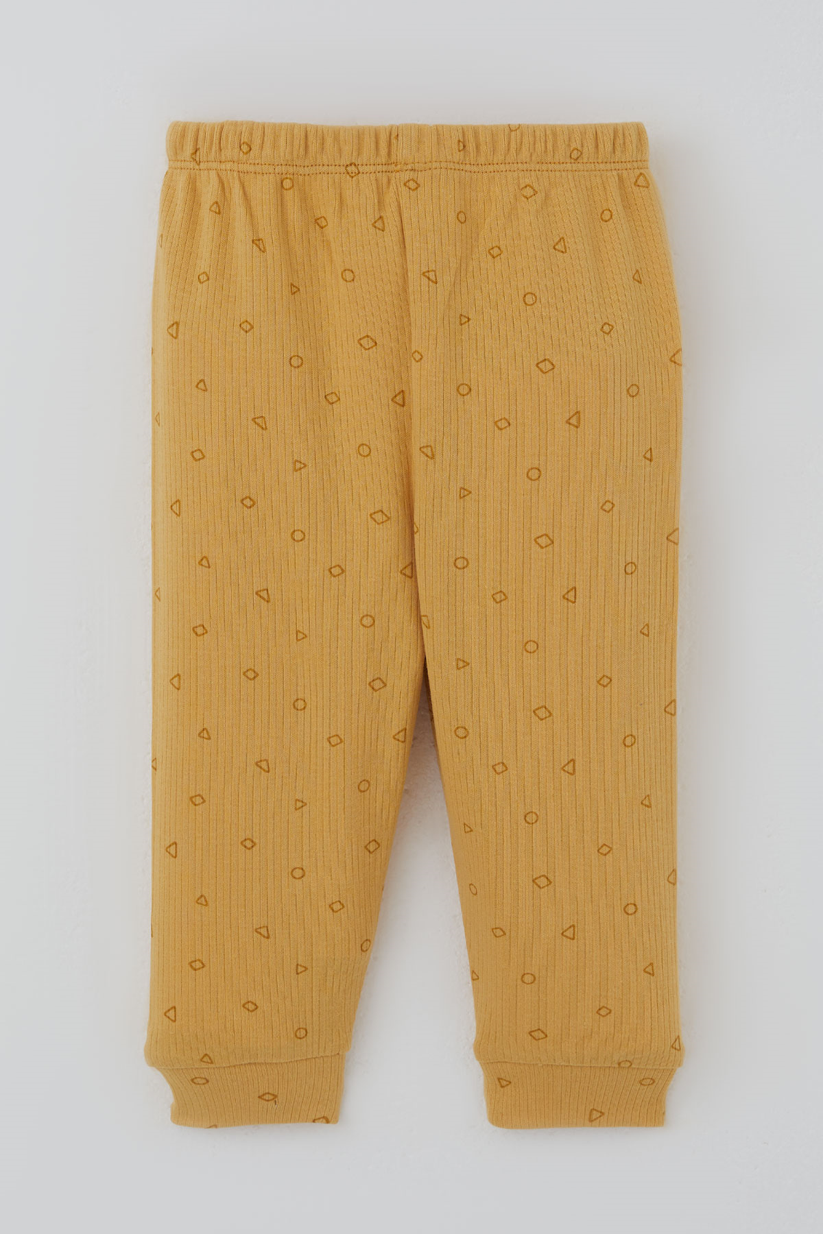 Breeze Erkek Bebek Pijama Takımı Mini Üçgenler Desenli Önden Çıtçıtlı Hardal Sarı (4 Ay-1 Yaş)