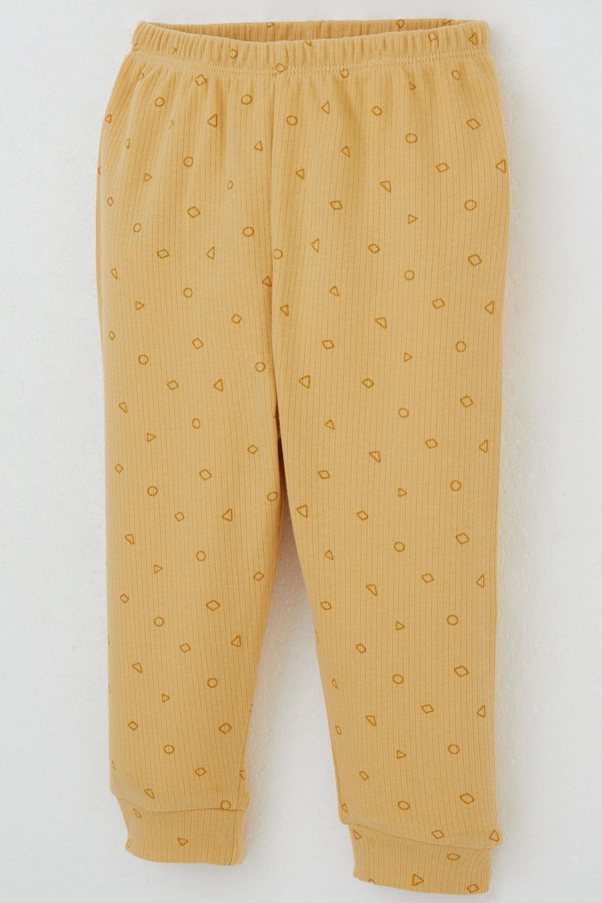 Breeze Erkek Bebek Pijama Takımı Mini Geometrik Şekiller Hardal Sarı (4 Ay-1 Yaş)